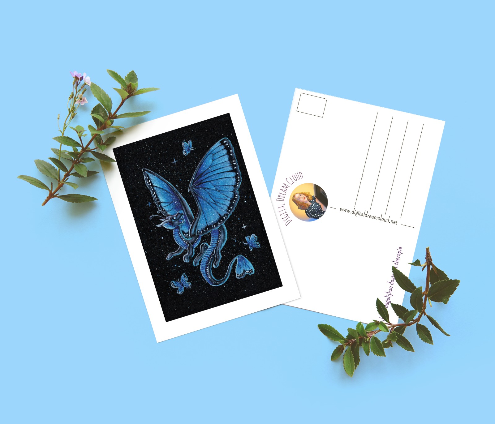 Blauwe vlinder draak ansicht kaart A6 - 131612 Blauwe vlinder draak ansicht kaart A6