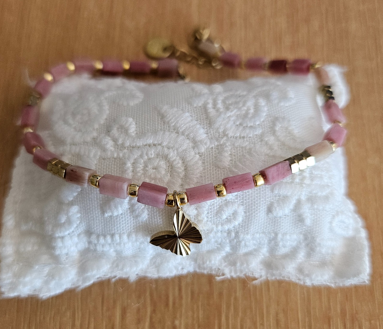 RVS Vergulde Armband met Rhodochrosiet & Vlinder 🦋 - 146686 RVS Vergulde Armband met Rhodochrosiet & Vlinder 🦋