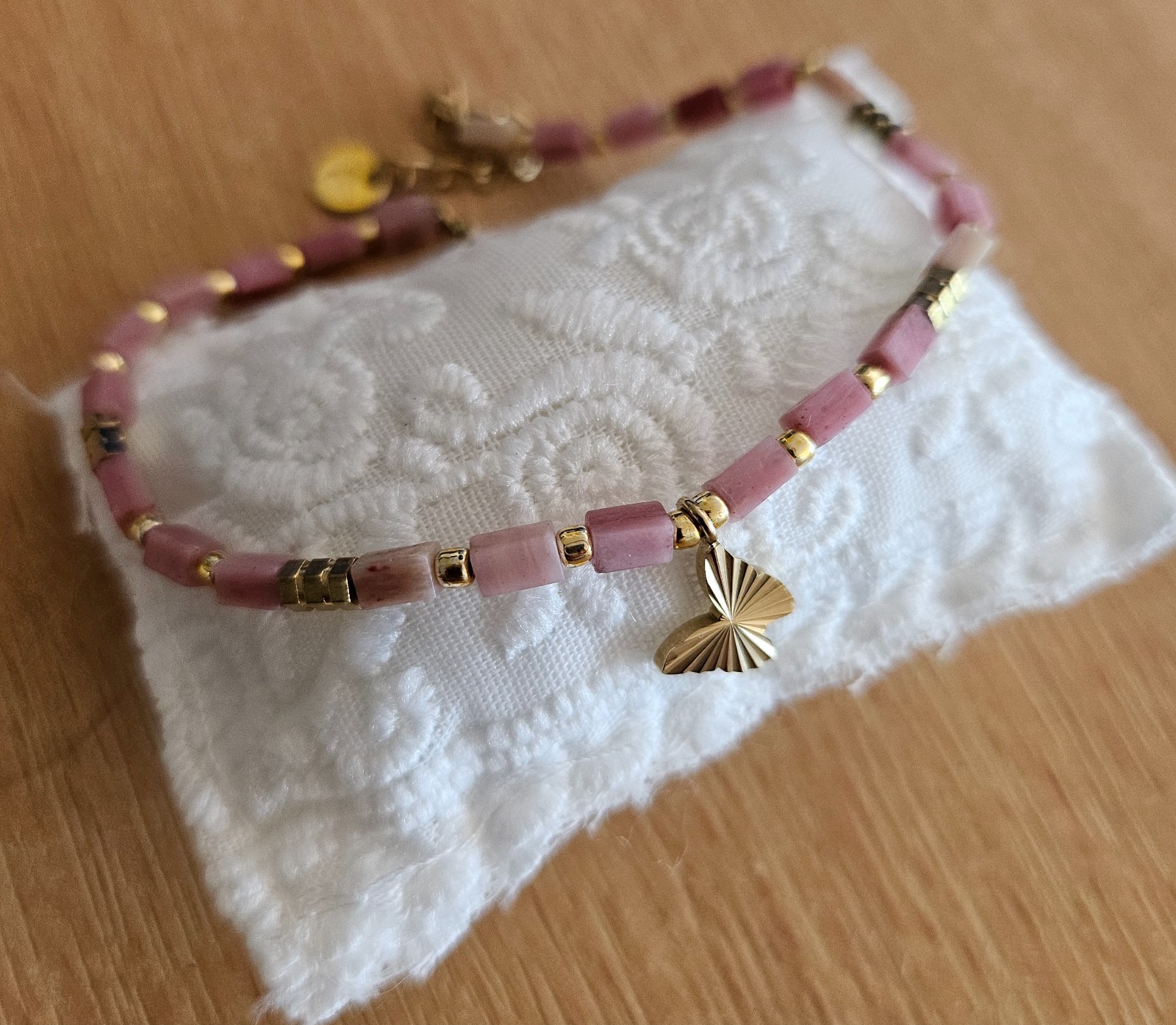 RVS Vergulde Armband met Rhodochrosiet & Vlinder 🦋 - 146689 RVS Vergulde Armband met Rhodochrosiet & Vlinder 🦋