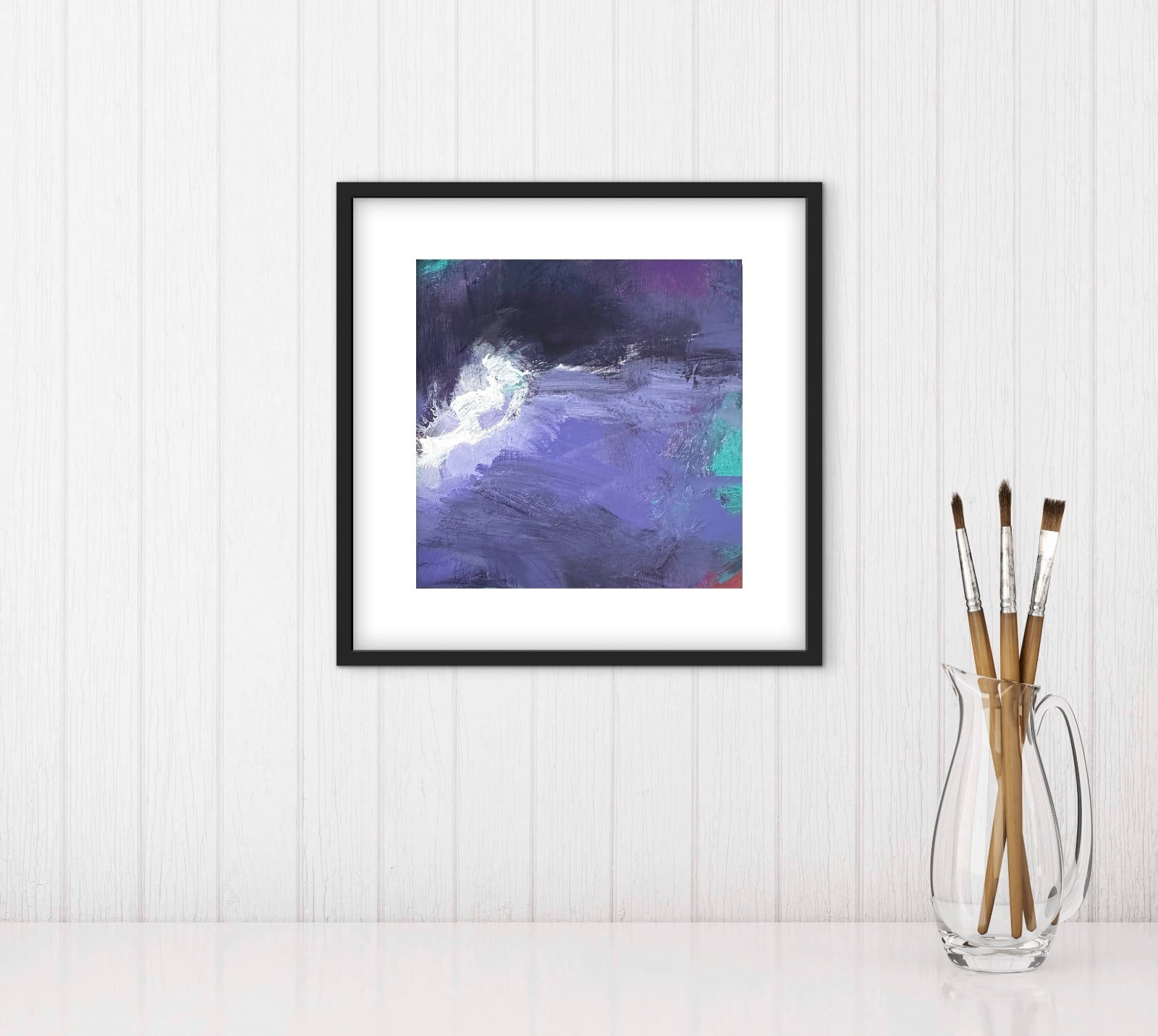 Abstract Schilderij ‘Midnight Flow’ – Acryl op Hout (32x32cm) - 102512 Abstract Schilderij Paars & Wit – Acryl op Hout 32x32cm – ‘Midnight Flow’