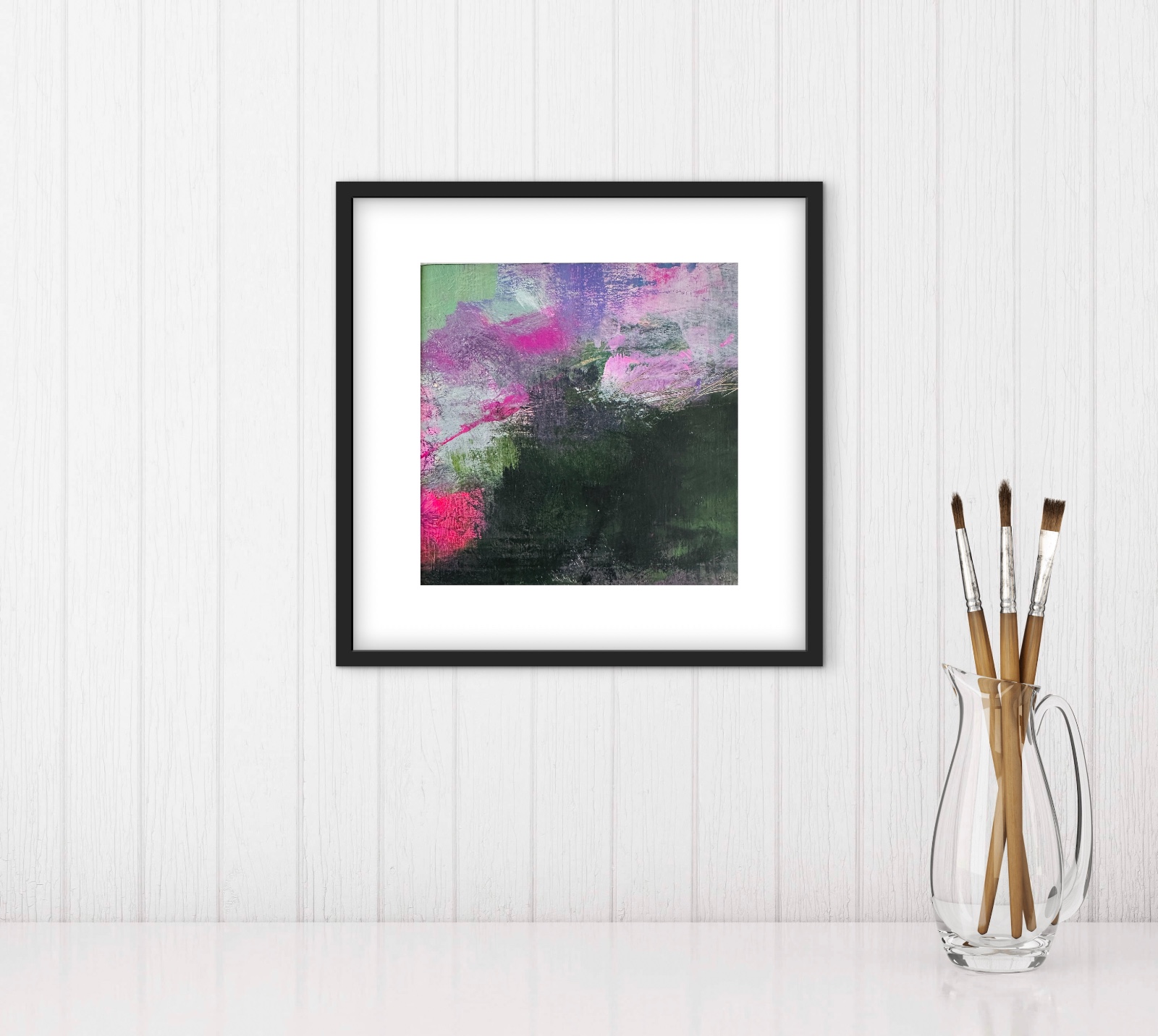 Abstract Schilderij Paars & Zwart – Acryl op Hout 32x32cm – ‘Inner Bloom’