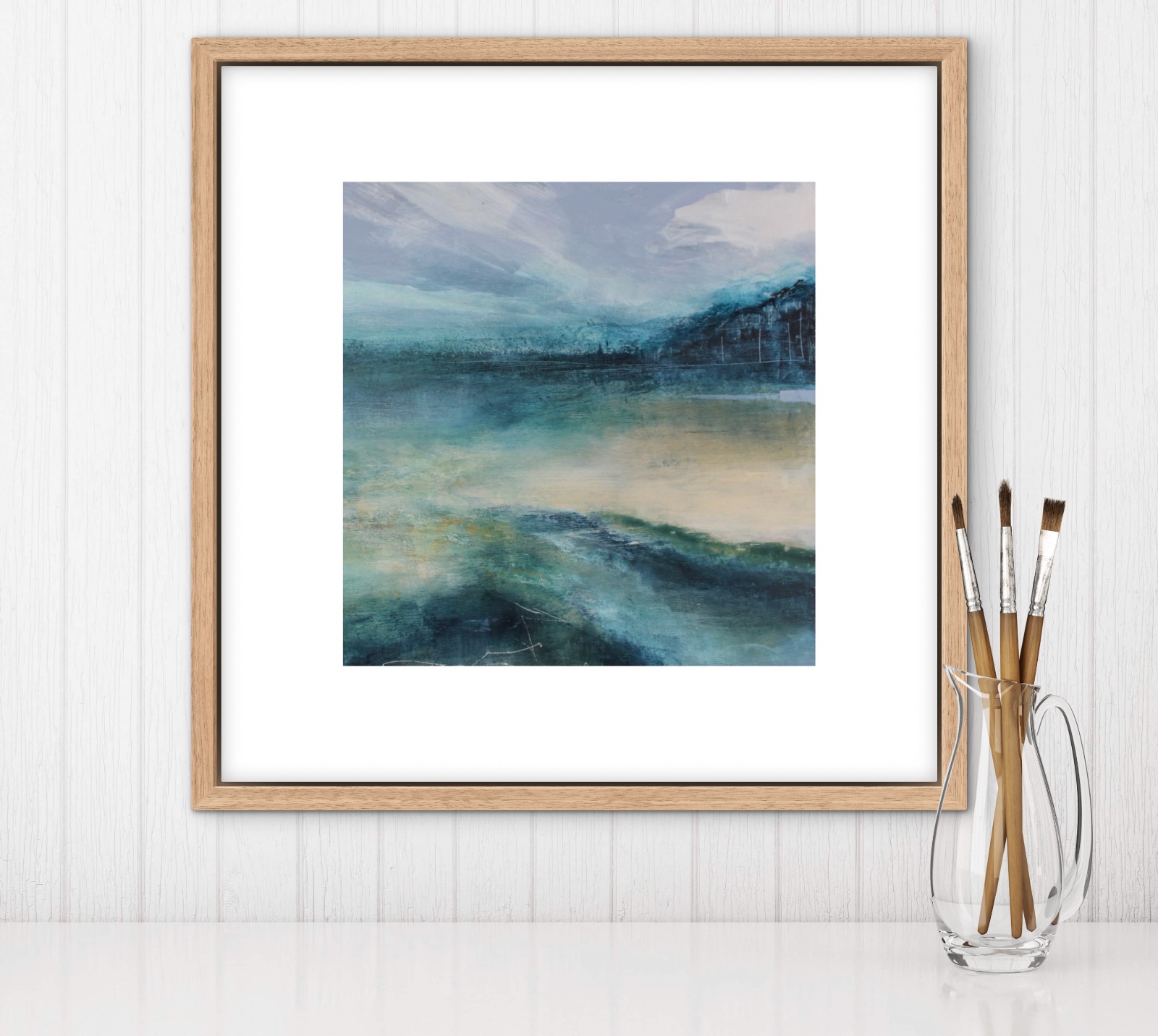 Landschapschilderij ‘Sea Breeze’ – Acryl op Hout (30x30cm) - 102467 Landschapschilderij Blauwgroen & Wit – Acryl op Hout 50x50cm – ‘Sea Breeze’