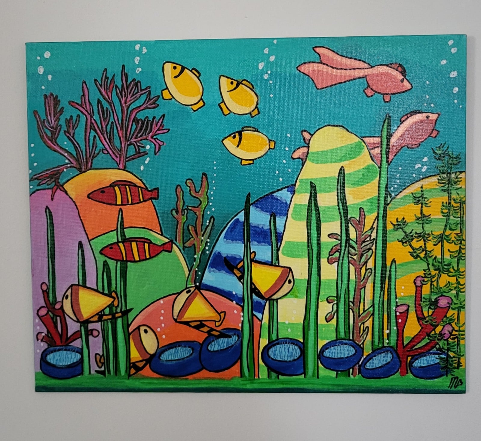 Canvas 30x24 'Aquarium' origineel acryl achilderij - 153096 Canvas 30x24 'Aquarium' origineel acryl achilderij