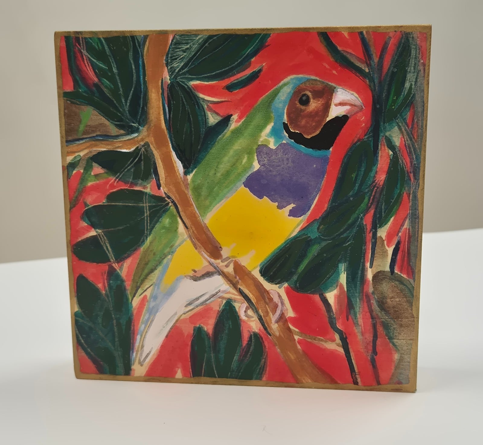 Gouldian, houten paneel