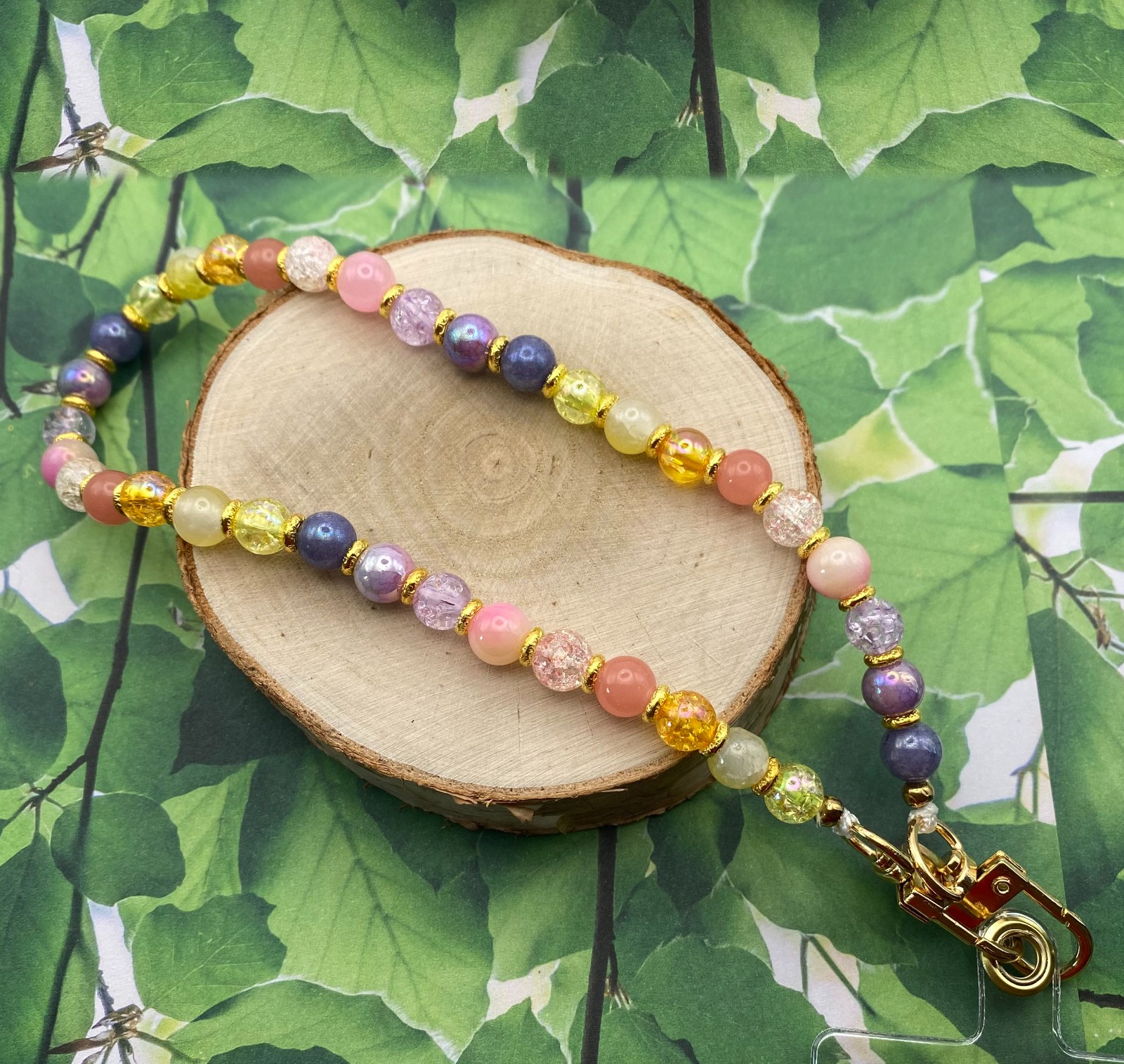 Handgemaakt telefoonkoord met kralen - HG30013