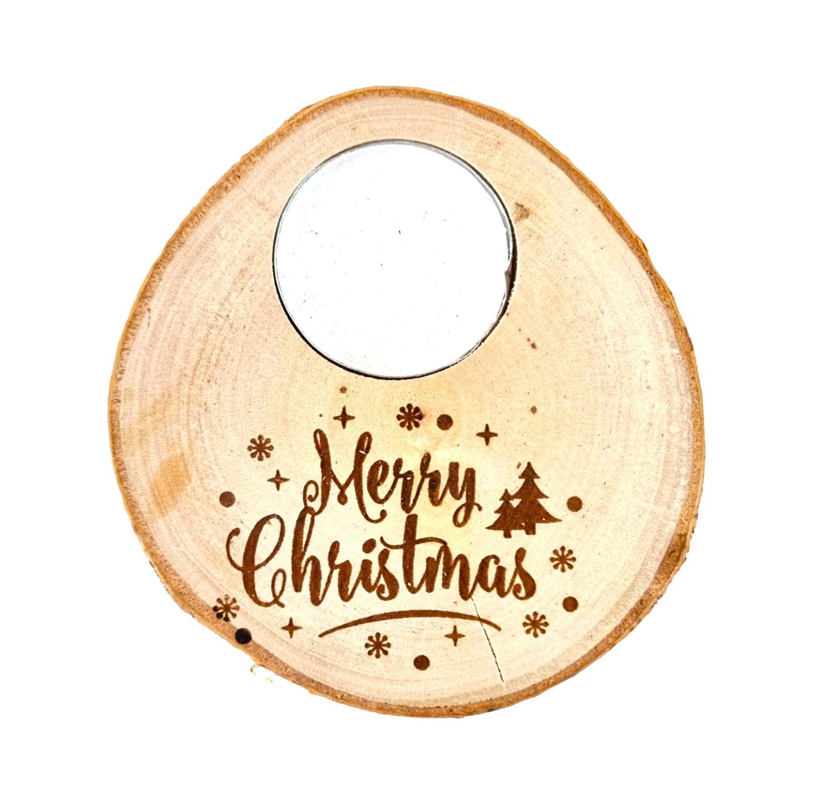 Berken kandelaar met tekst "Merry Christmas" - 105177 Berken kandelaar met tekst "Merry Christmas"