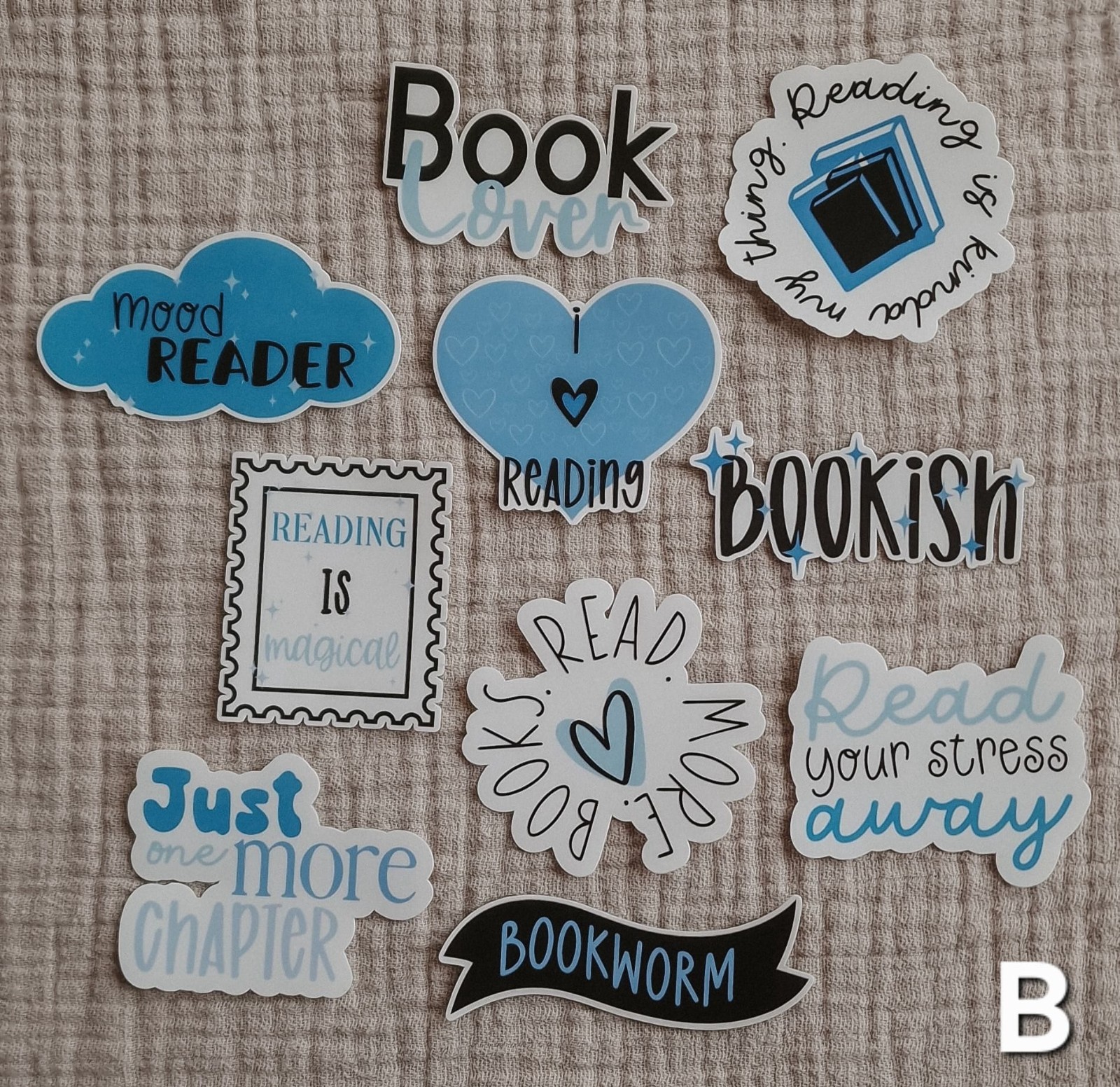 Bookish blauw stickerset, set van 10 stuks ( B )