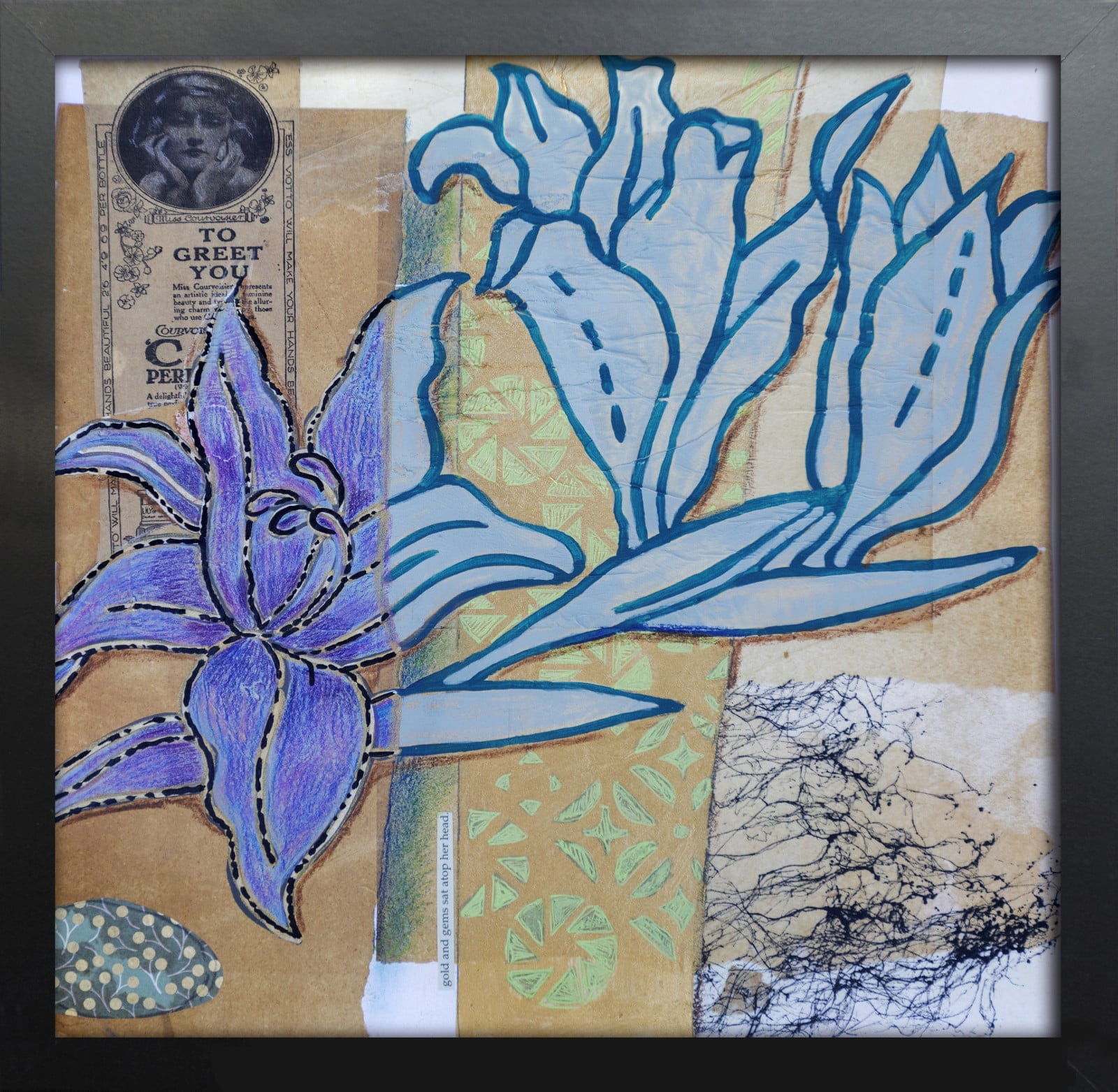 Floral card. Retro 1. Silhouet van bloemen op oud papier - 86590 Floral card. Retro 1. Silhouet van bloemen op oud papier