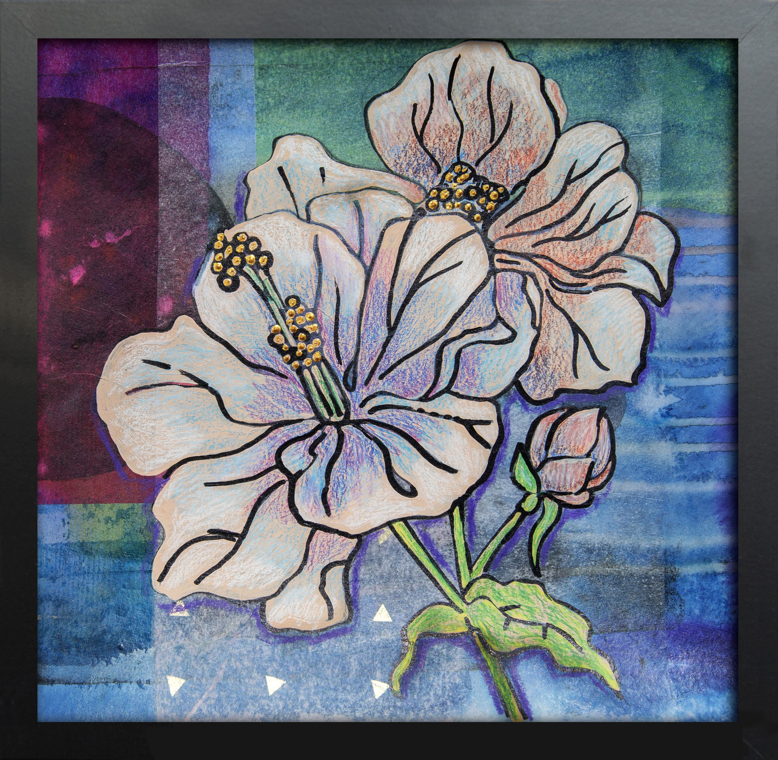 Floral card. Retro 3. Silhouet van bloemen op oud papier