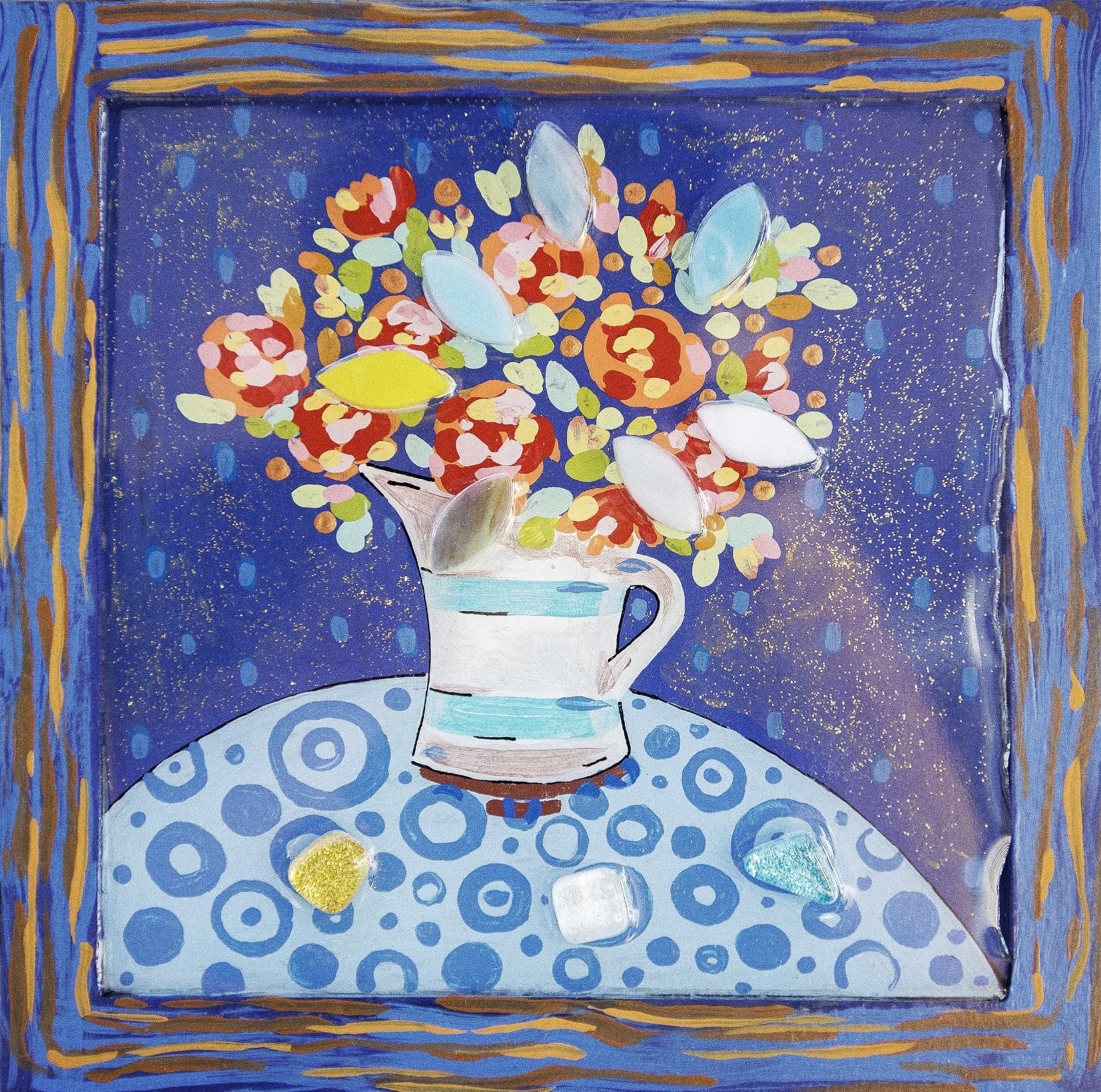 Home Flowers - schilderen onder epoxylaag en mosaic