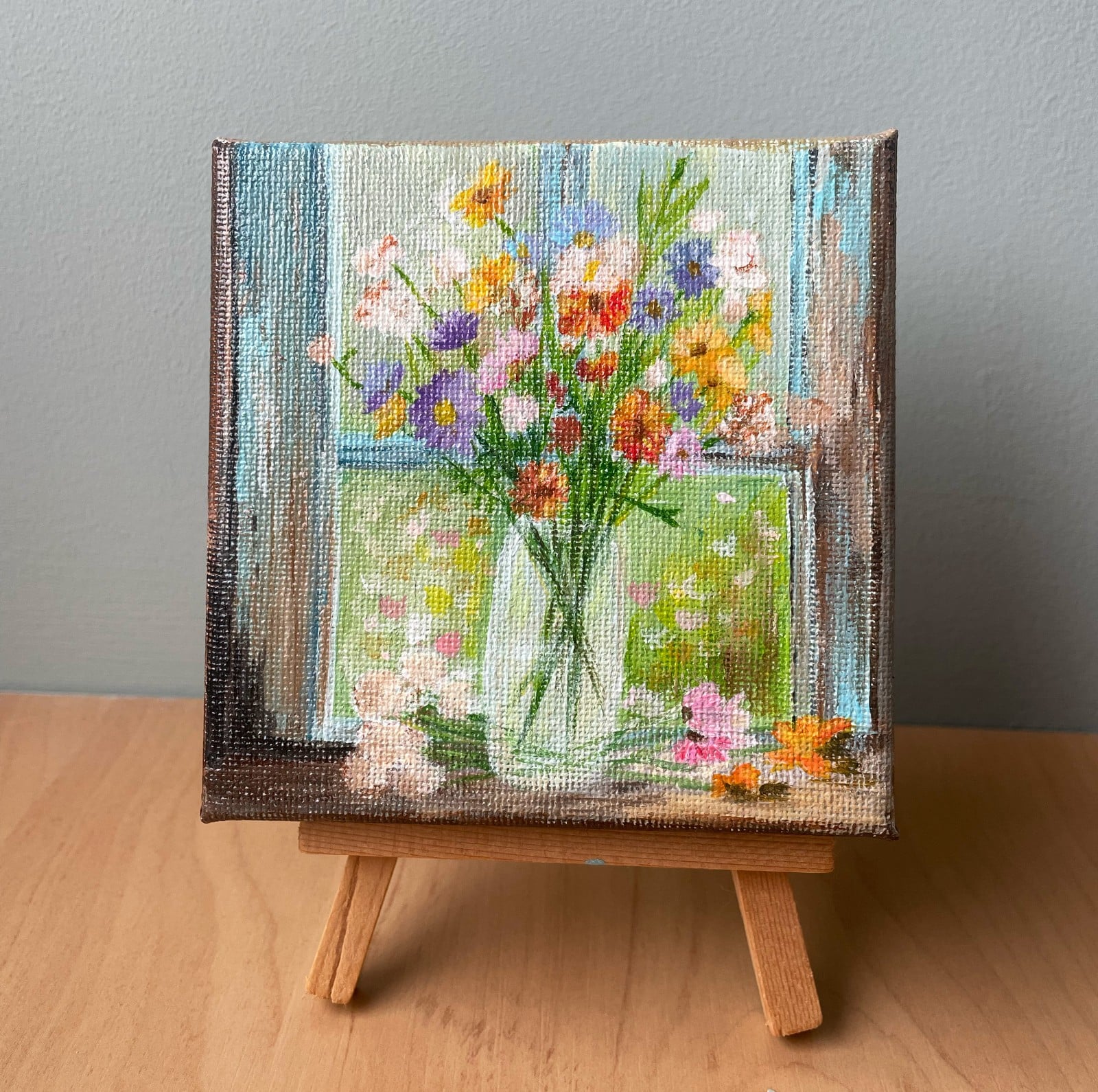 Handgeschilderd canvas met veldbloemen in vaas | uniek kunstwerk - 119030 Handgeschilderd canvas met veldbloemen in vaas | uniek kunstwerk