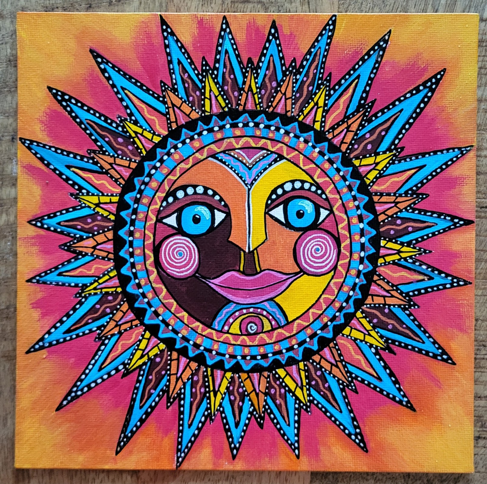 Canvas 'Her comes the sun' origineel acrylschilderij 20x20 - 149736 Canvas 'Her comes the sun' origineel acrylschilderij 20x20