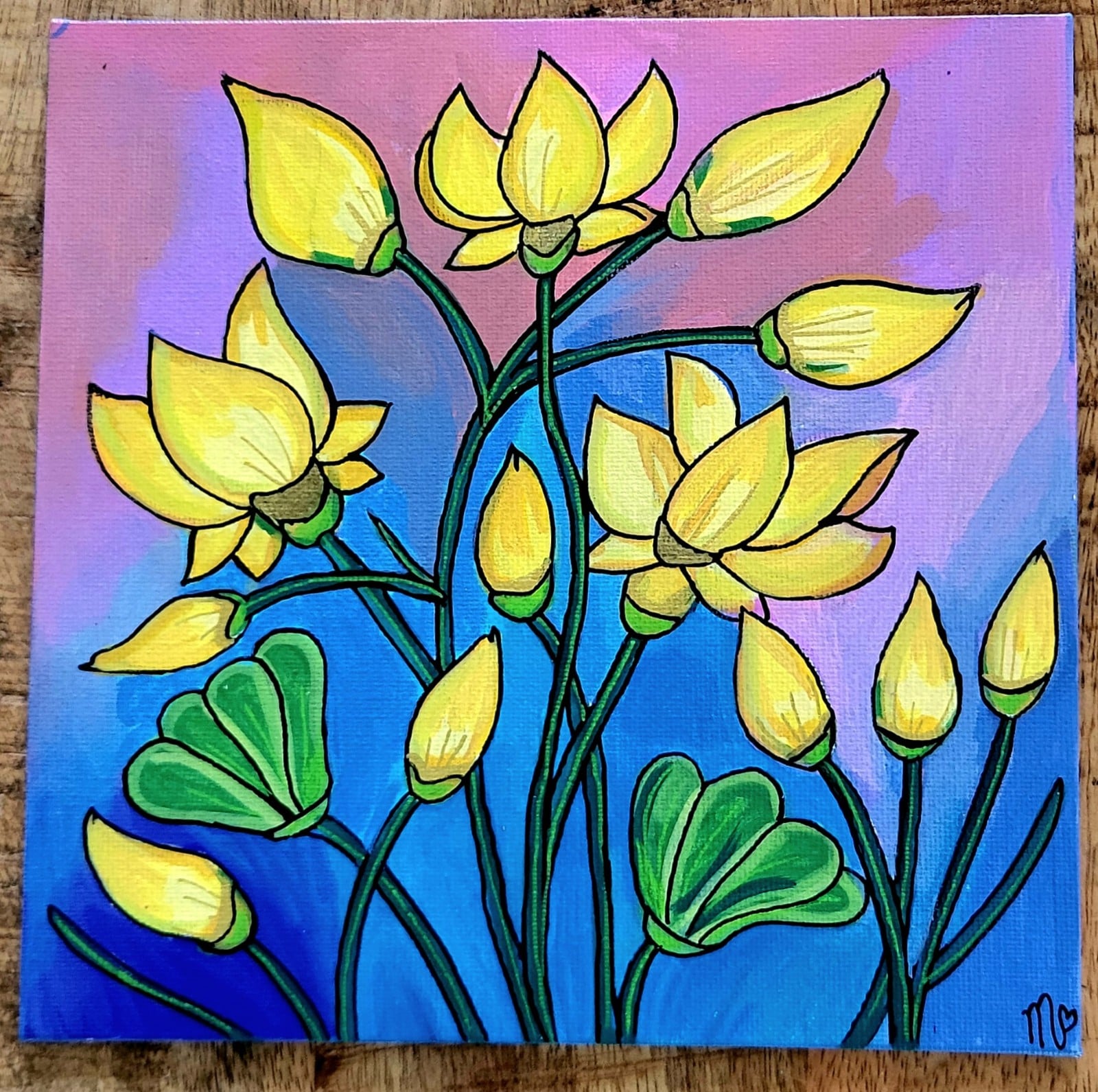 Canvas "Bright yellow flowers' origineel acrylschilderij 20x20 - 149737 Canvas "Bright yellow flowers' origineel acrylschilderij 20x20