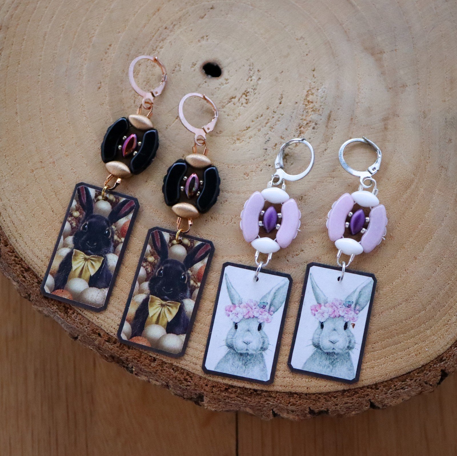 Konijnen oorbellen met paasei component van kralen voor Pasen - 68996.jpeg Konijnen oorbellen met paasei component van kralen voor Pasen