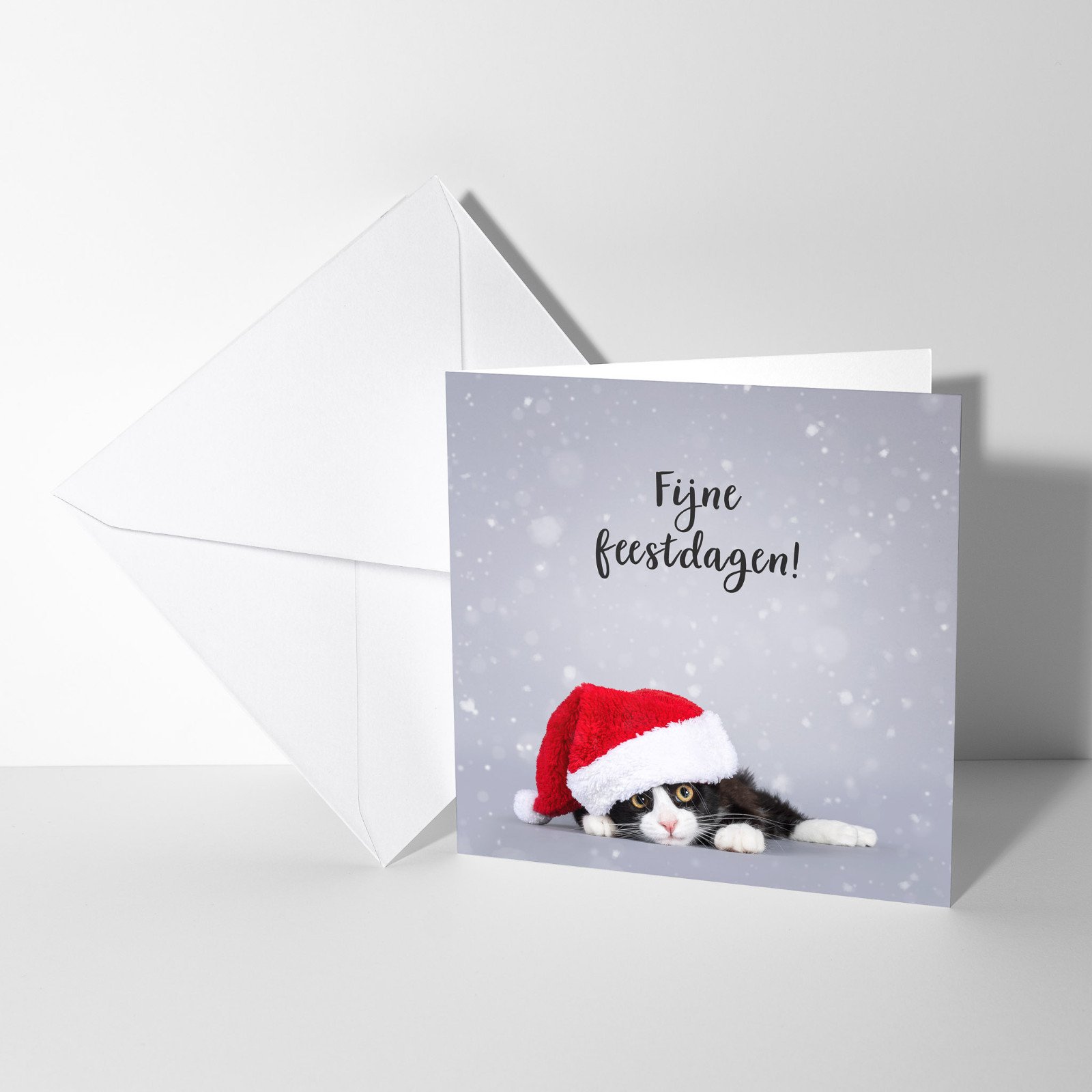 Fijne feestdagen kaart met poes - 103009 Fijne feestdagen kaart met poes