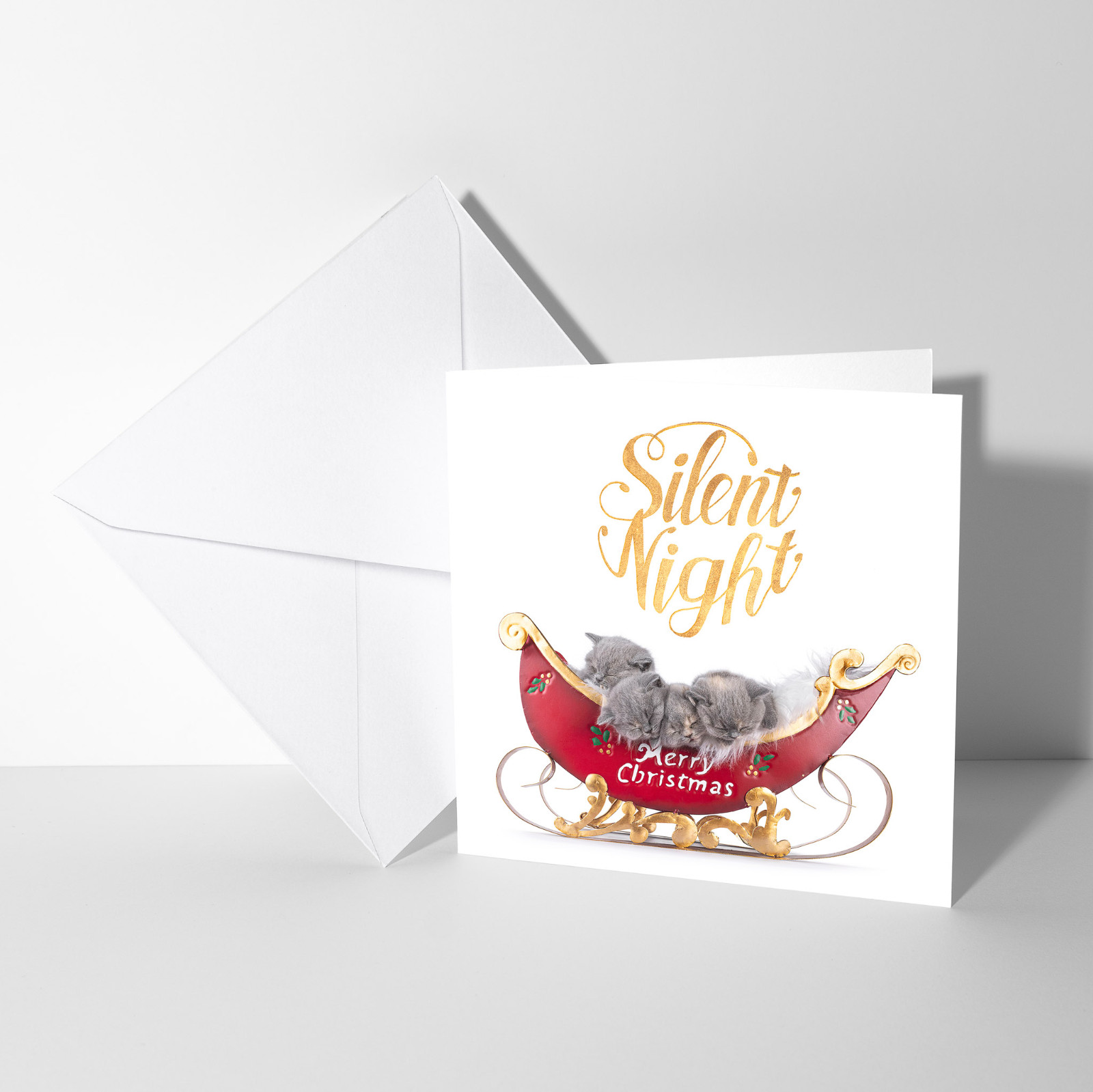 Stille nacht kerstkaart met katten - 102998 Stille nacht kerstkaart met katten