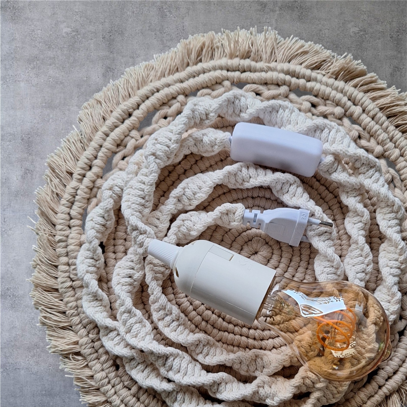 Macramé lichtsnoer, incl. Led lamp