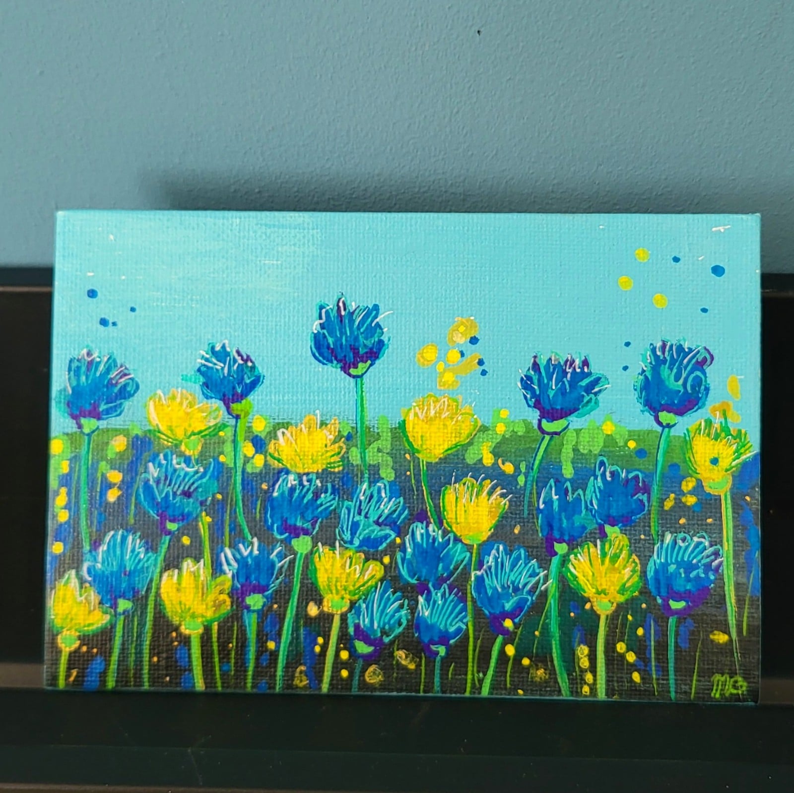 Canvasje 'Korenbloemen' origineel acryl schilderij 10x15 - 150774 'Korenbloemen' origineel acryl schilderij 10x15