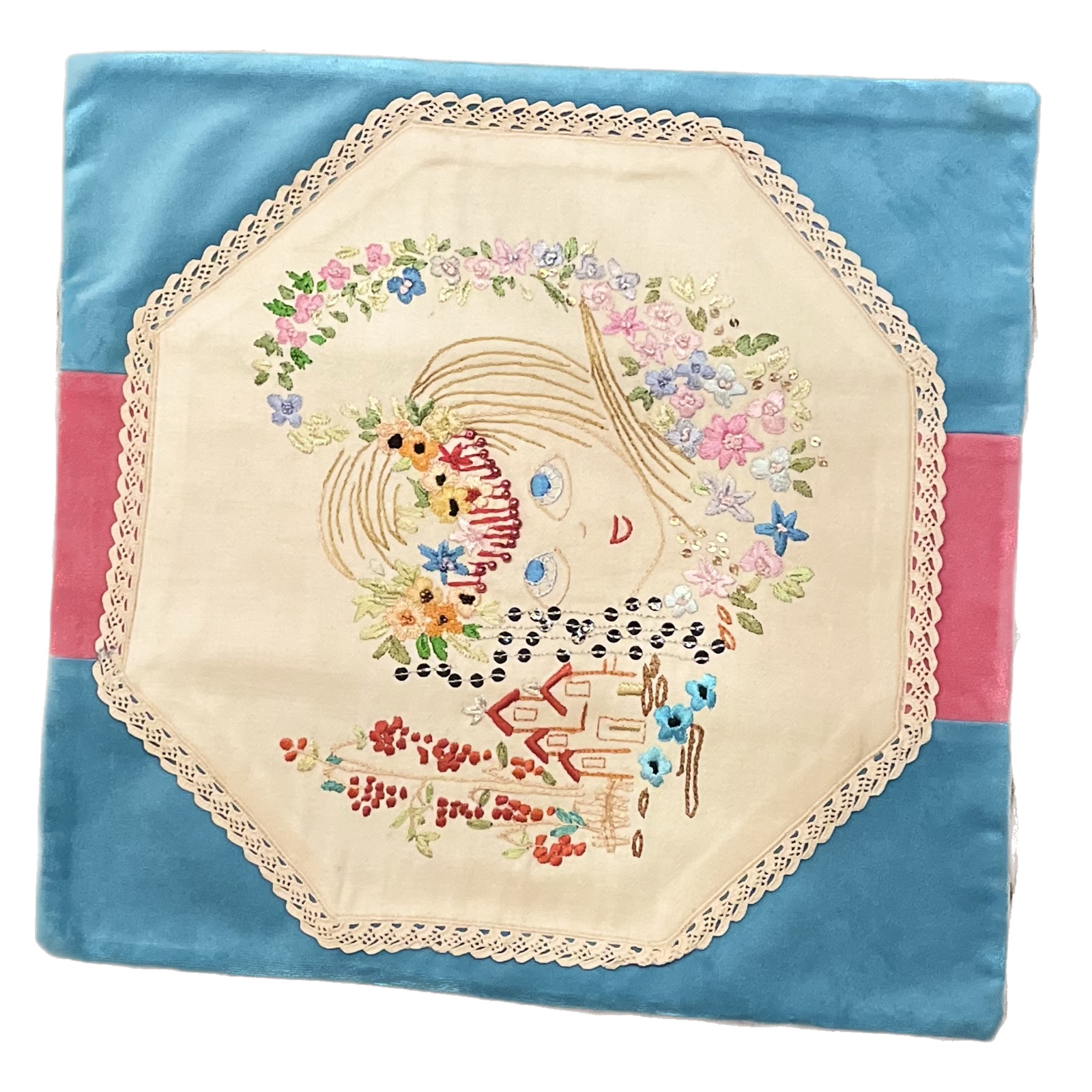 Geborduurd blauw velvet kussenhoes met borduursel - 53246.jpeg Blauw velvet kussenhoes met borduursel