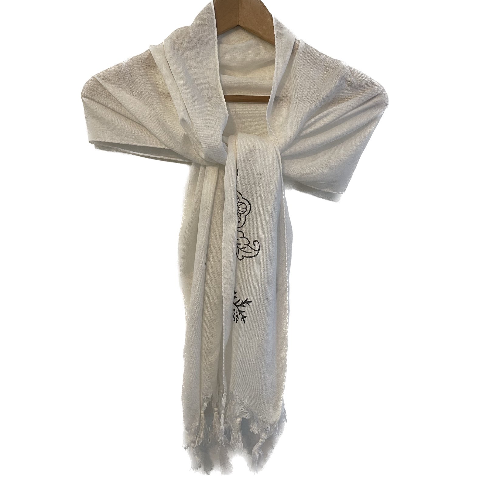 Handgemaakte witte katoenen sjaal met blokprint - 53550.jpeg Handgemaakte witte katoenen sjaal met blokprint