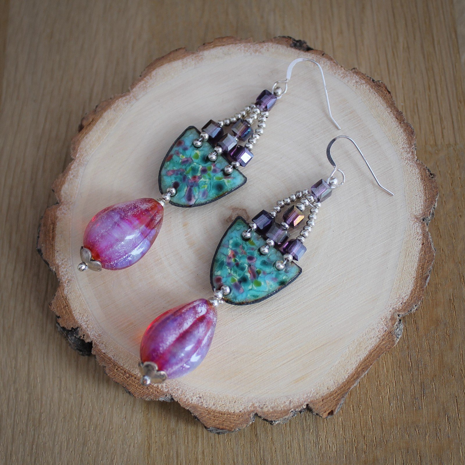 Impressionisme kunst geïnspireerde oorbellen "Monet waterlelie" met sterling zilver.