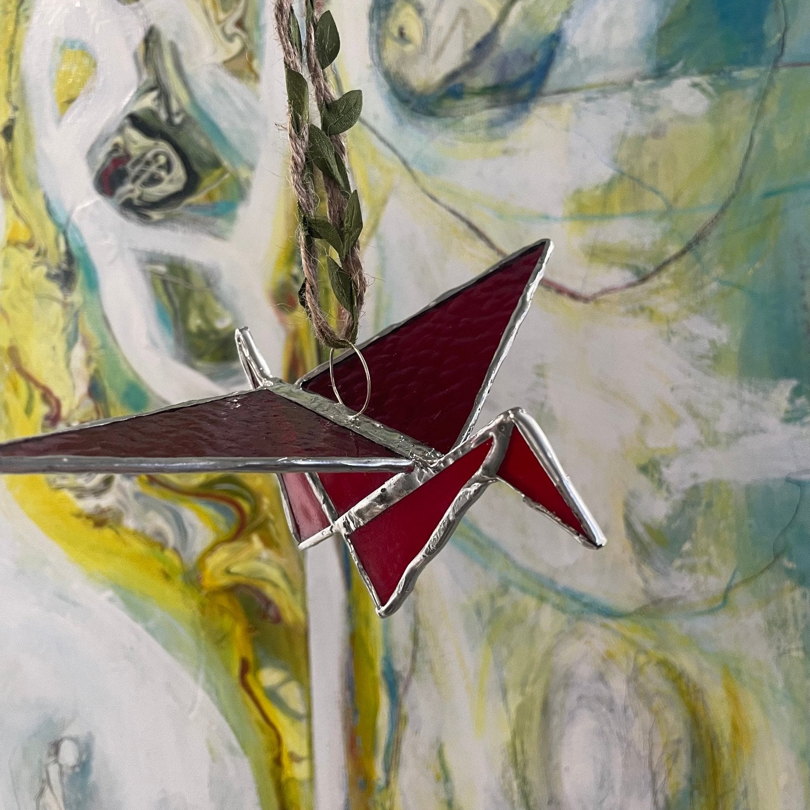 Glas-in-lood zonnevanger: Kraanvogel - oplage van 1000 unieke exemplaren² - 70601.jpeg Glas-in-lood zonnevanger: Kraanvogel - oplage van 1000 unieke exemplaren²