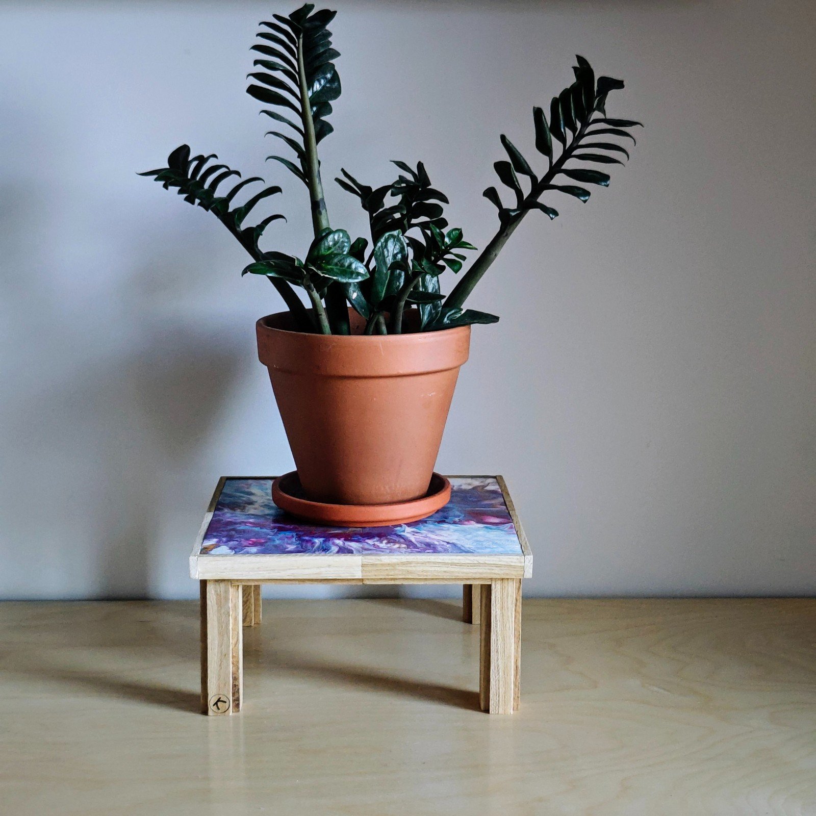 Handgemaakt houden plantentafeltje - gegoten met acrylverf, uniek in kleur en vorm