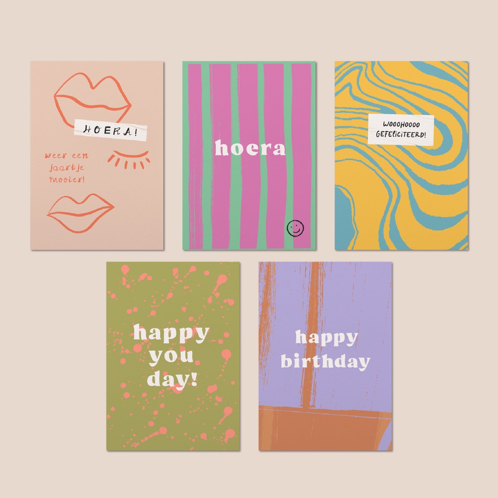 Kaartenset verjaardag | 5 kaarten