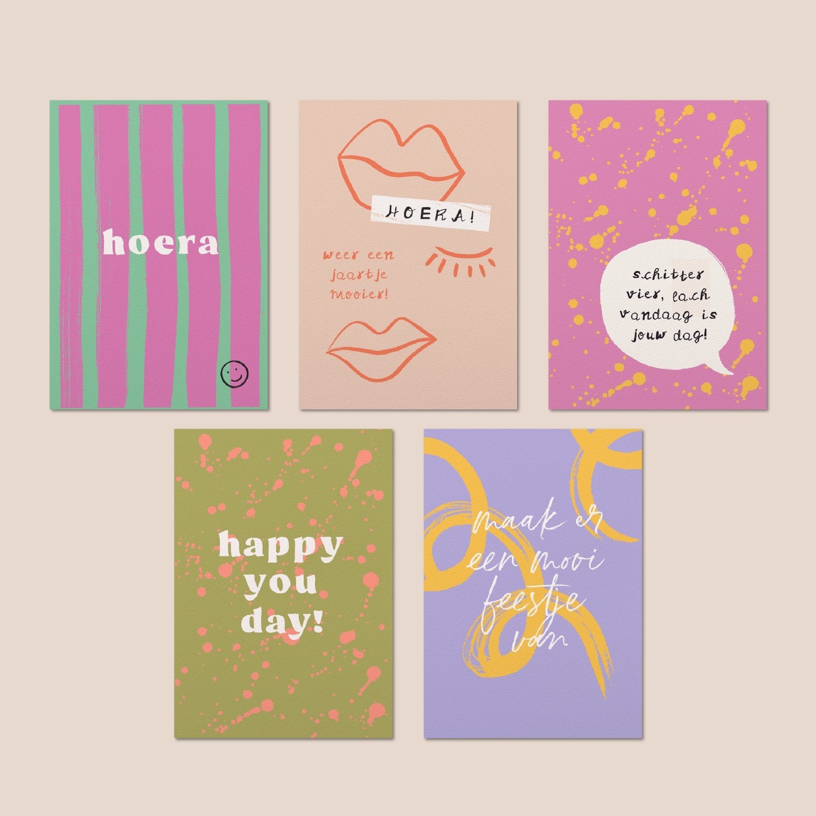 Kaartenset verjaardag & feest | 5 kaarten