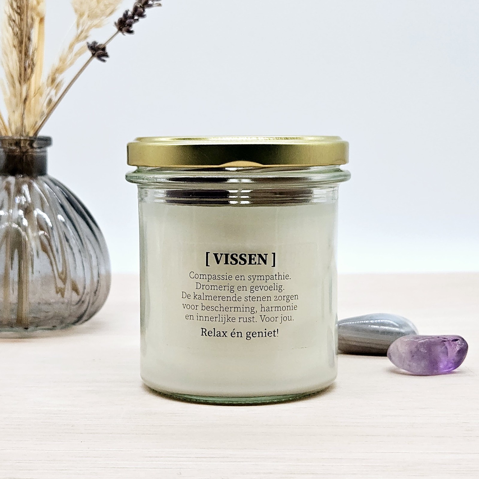 Sterrenbeeld geurkaars met edelstenen - Vissen - 74910.jpeg Sterrenbeeld geurkaars met edelstenen - Vissen