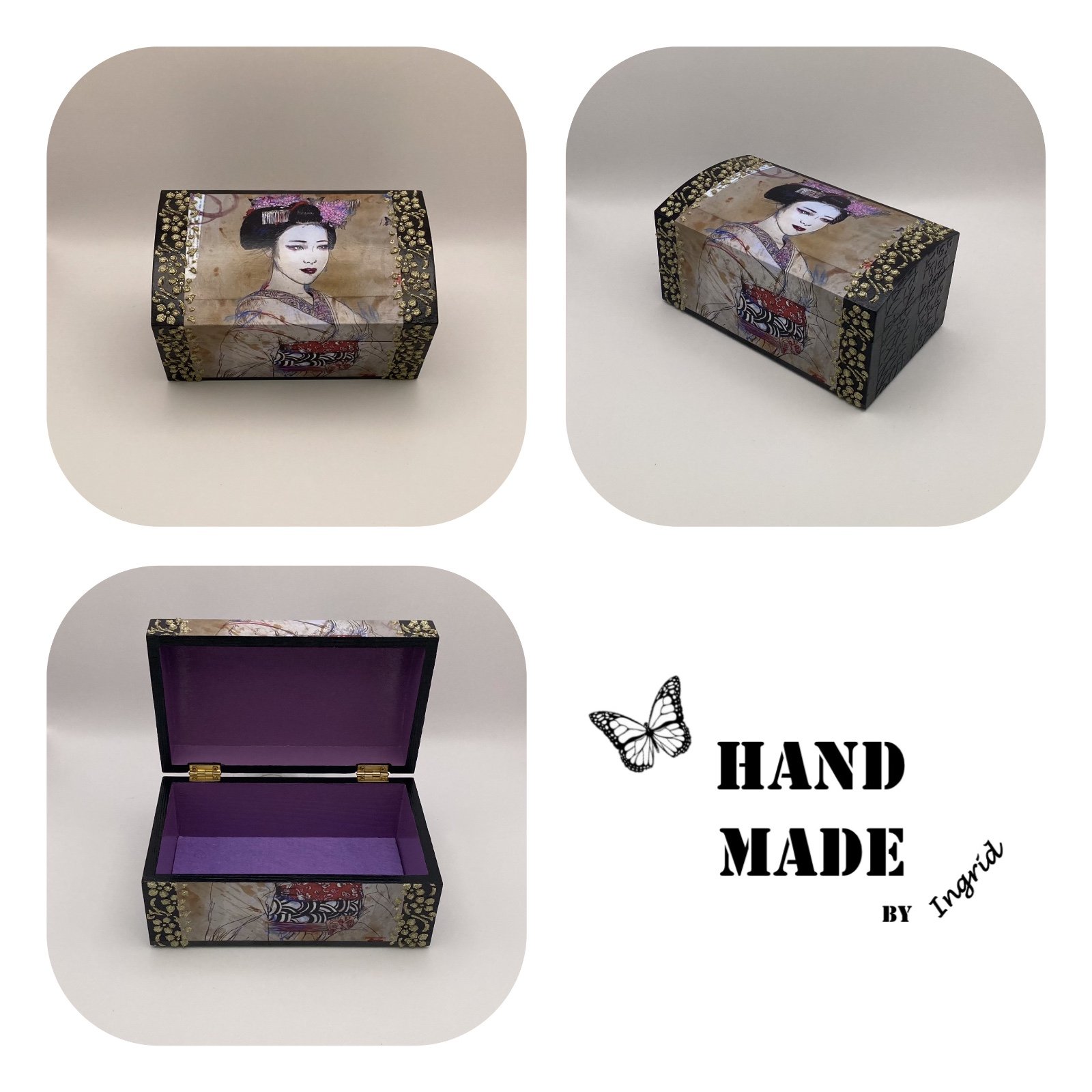 Grenen kistje ‘Maiko’ voor interieur of cadeau - 85987 Handgedecoreerde houten sieradendoos ‘Maiko’