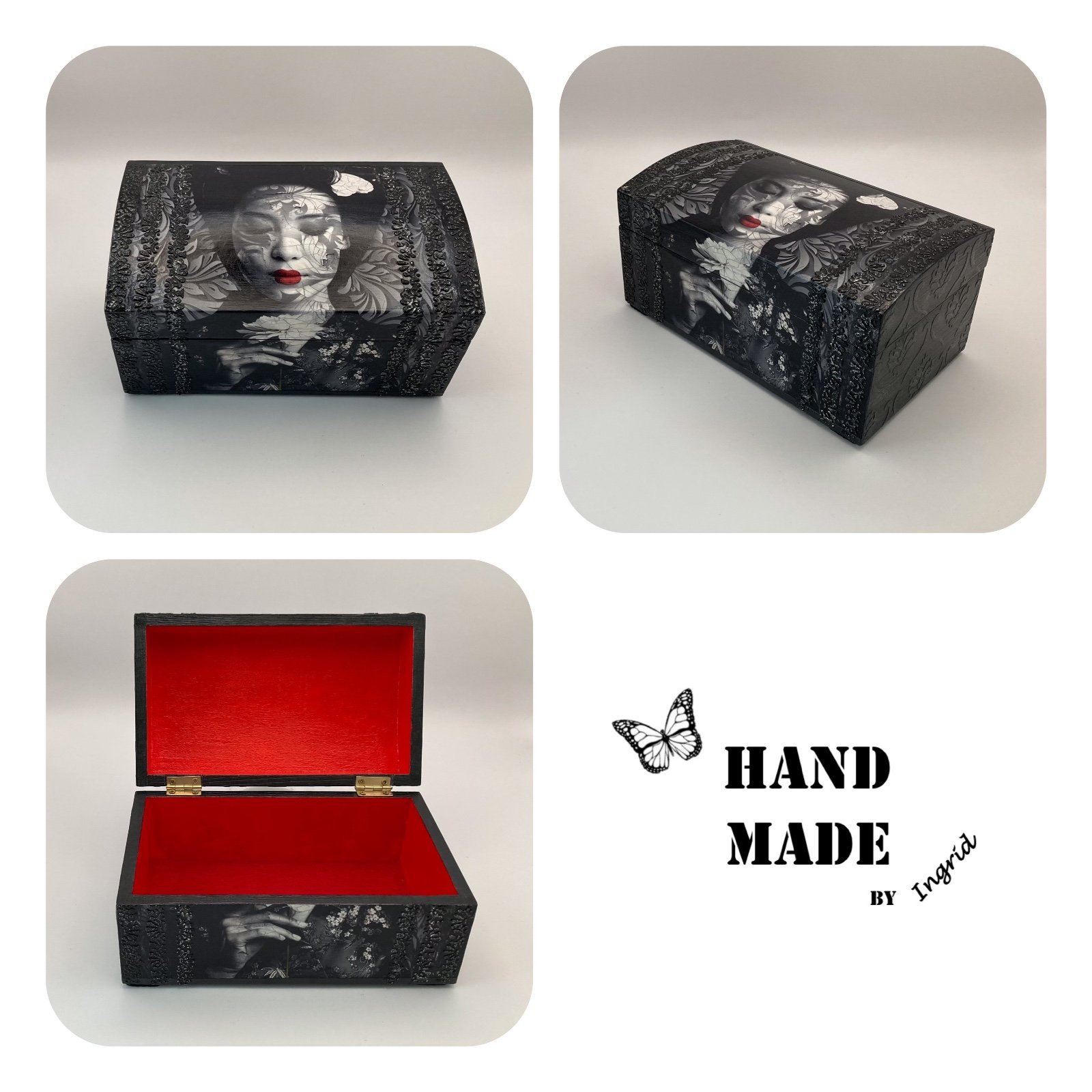 Handgedecoreerd kistje ‘Antracia’ voor interieur of cadeau - 84943 Handgedecoreerde houten sieradendoos ‘Antracia’