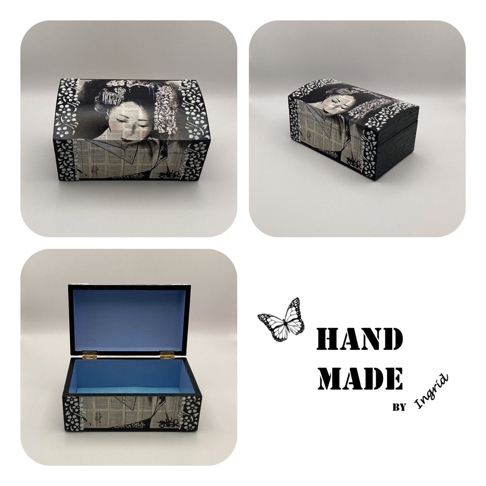 Handgedecoreerd kistje ‘Geisha’ voor interieur of cadeau - 85104 Handgedecoreerde houten sieradendoos ‘Geisha’