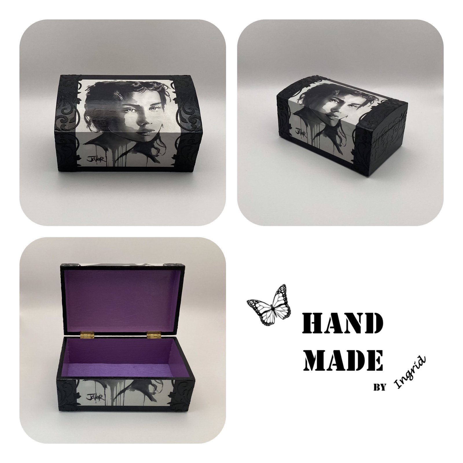 Handgedecoreerd kistje ‘The Gaze’ voor interieur of cadeau - 85095 Handgedecoreerde houten sieradendoos ‘The Gaze’