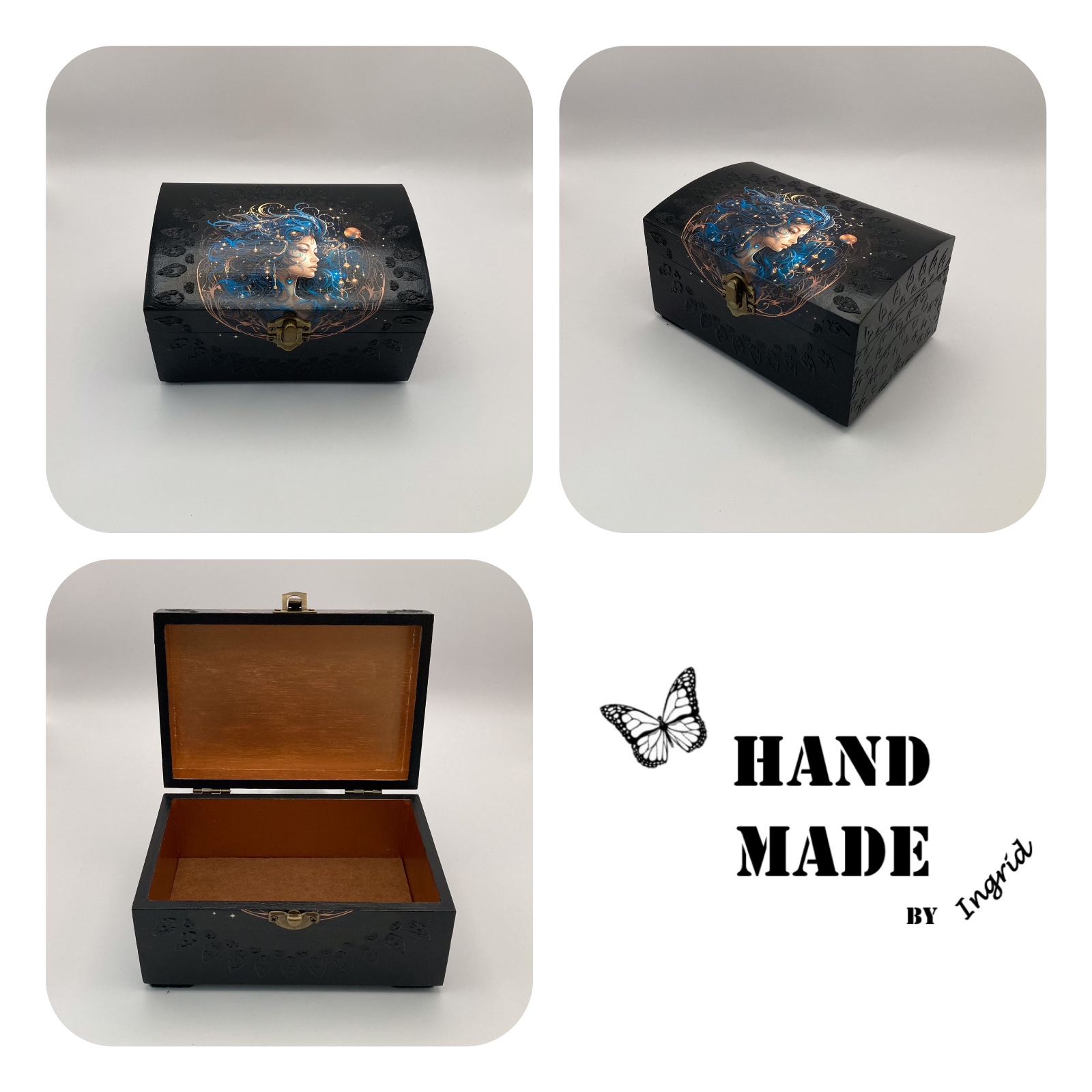 Handgedecoreerd kistje ‘Virgo’ voor interieur of cadeau - 84875 Handgedecoreerde bamboe sieradendoos met het sterrenbeeld ‘Maagd’