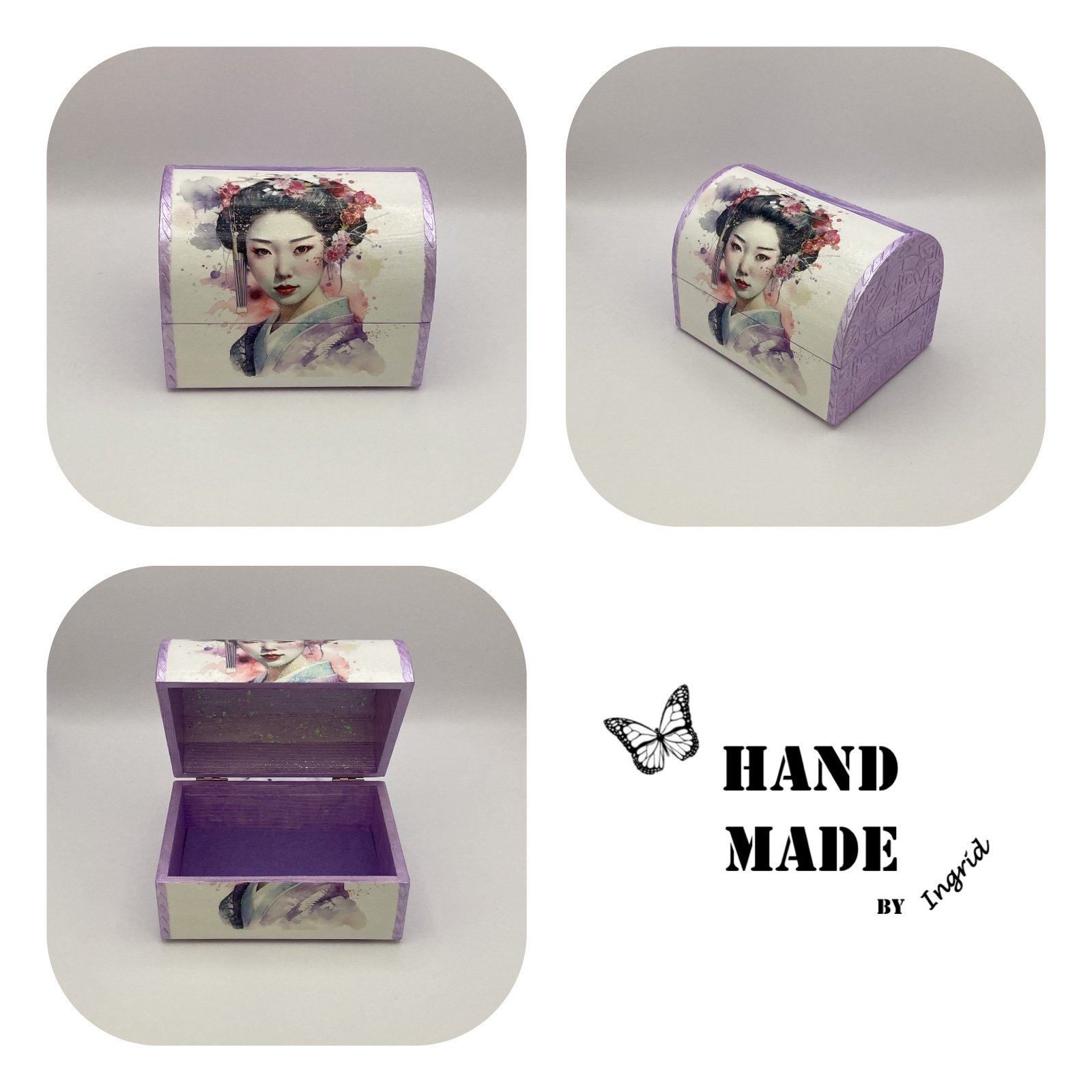 Handgedecoreerd kistje ‘Whispers of Elegance’ interieur of cadeau - 86074 Handgedecoreerde houten sieradendoos ‘Whispers of Elegance’