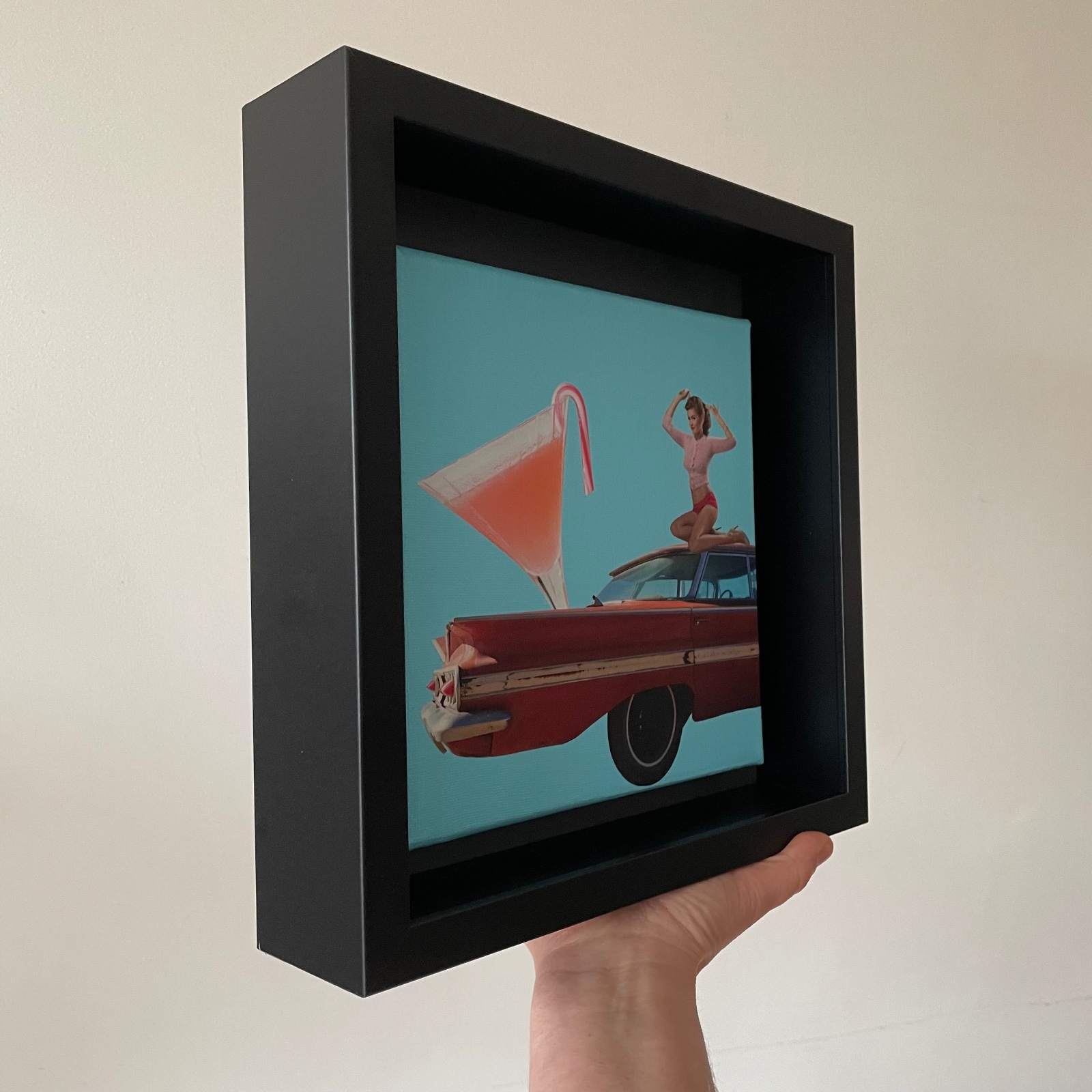 -candy cane cocktail- 20x20x1 cm handgeknipte collage op schildersdoek - 87817 -candy cane cocktail- 20x20x1 cm handgeknipte collage op schildersdoek