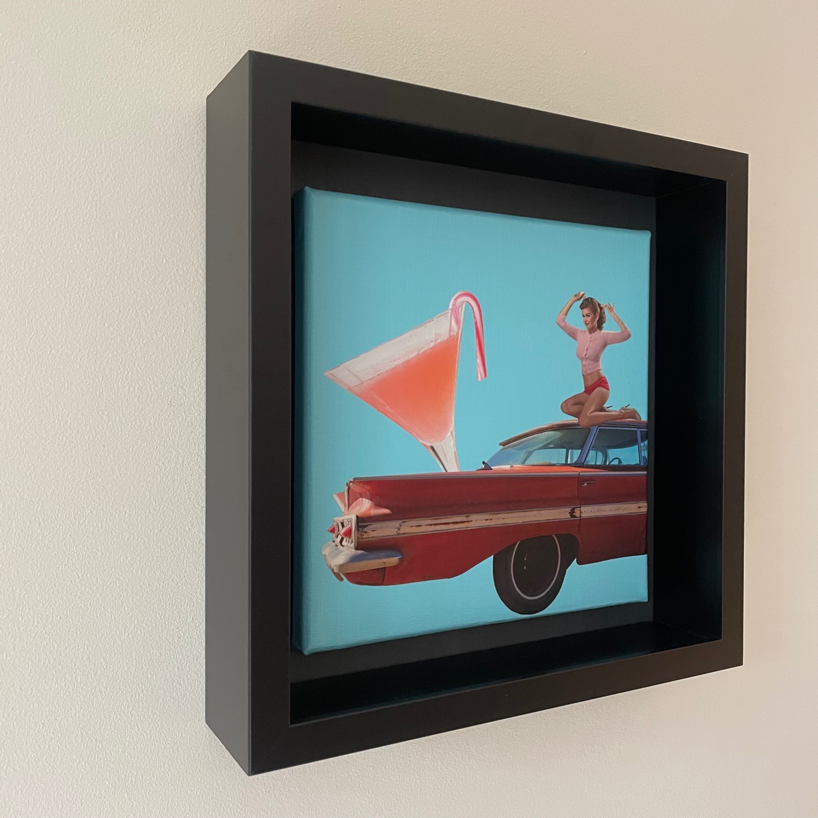 -candy cane cocktail- 20x20x1 cm handgeknipte collage op schildersdoek - 87818 -candy cane cocktail- 20x20x1 cm handgeknipte collage op schildersdoek