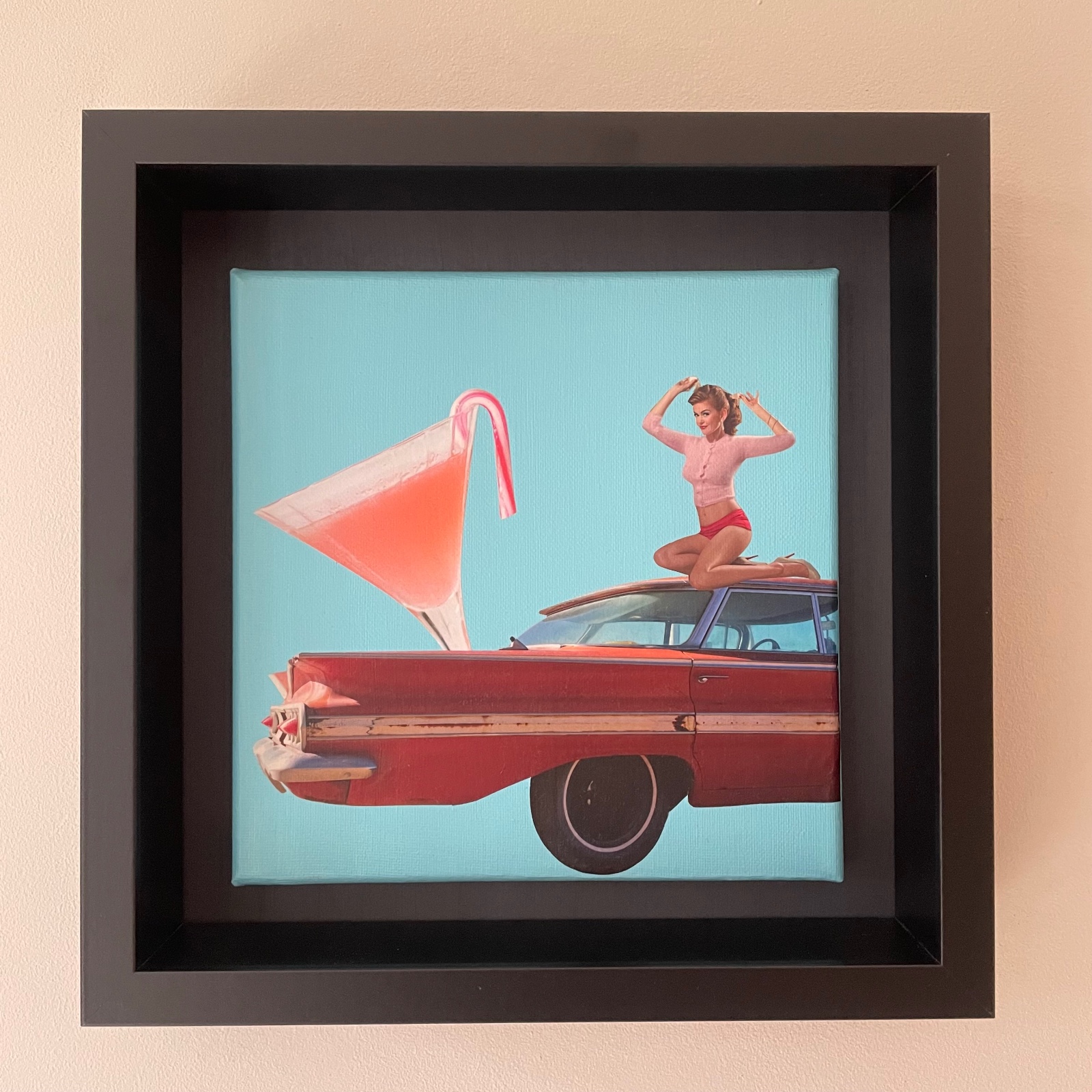 -candy cane cocktail- 20x20x1 cm handgeknipte collage op schildersdoek - 87819 -candy cane cocktail- 20x20x1 cm handgeknipte collage op schildersdoek