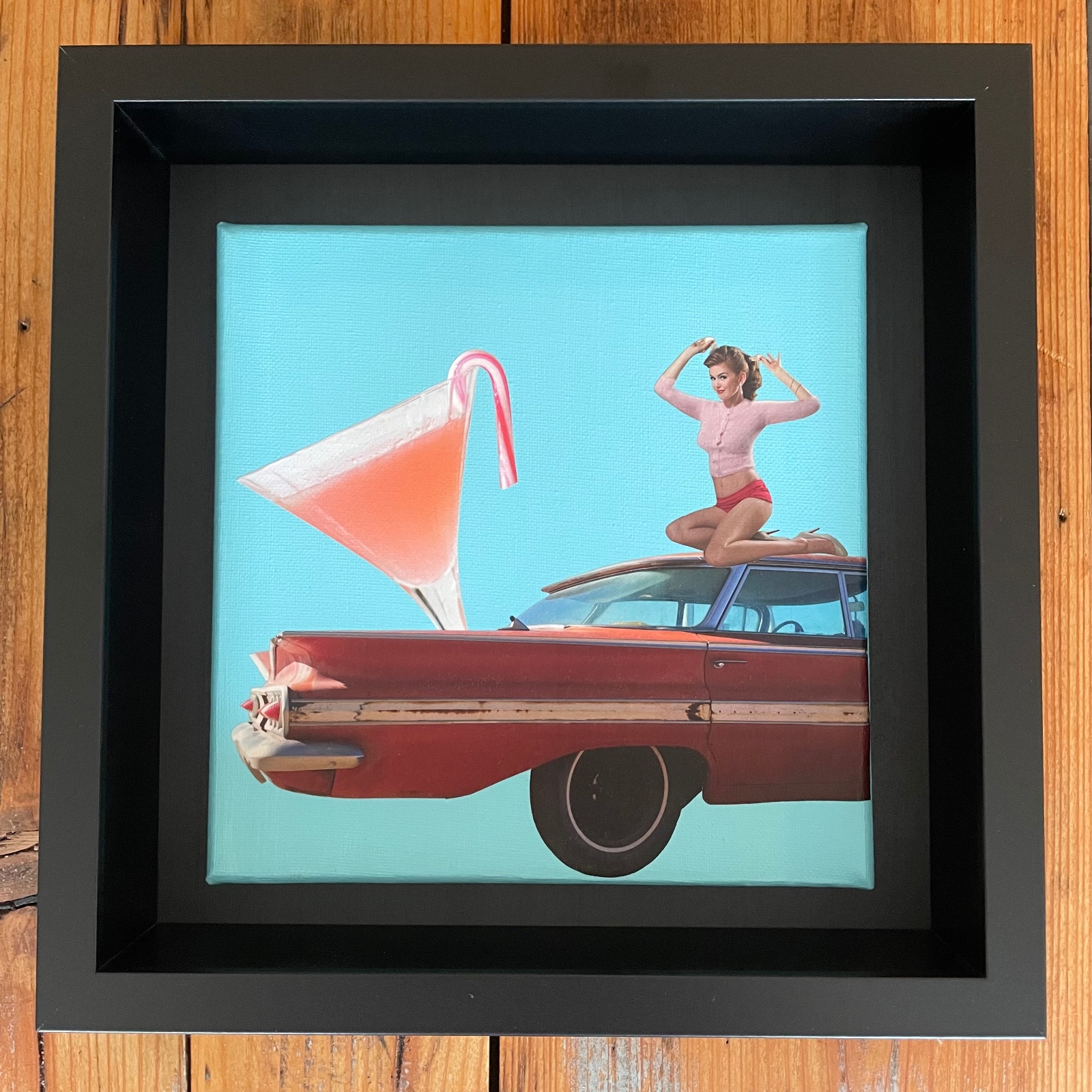 -candy cane cocktail- 20x20x1 cm handgeknipte collage op schildersdoek - 87821 -candy cane cocktail- 20x20x1 cm handgeknipte collage op schildersdoek