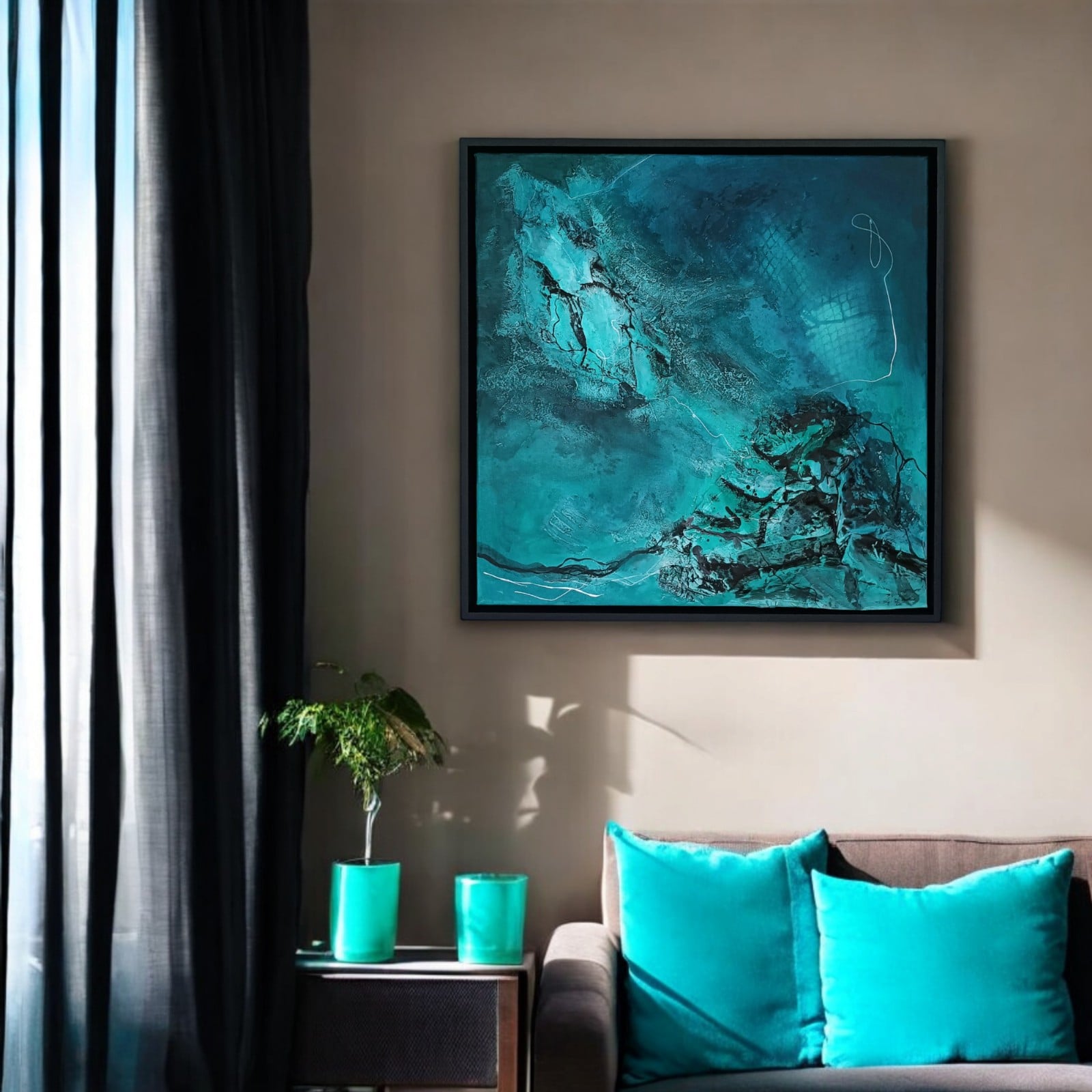 Abstract schilderij 3D - Deep turqoise - 89735 Abstract schilderij 3D - Deep turqoise