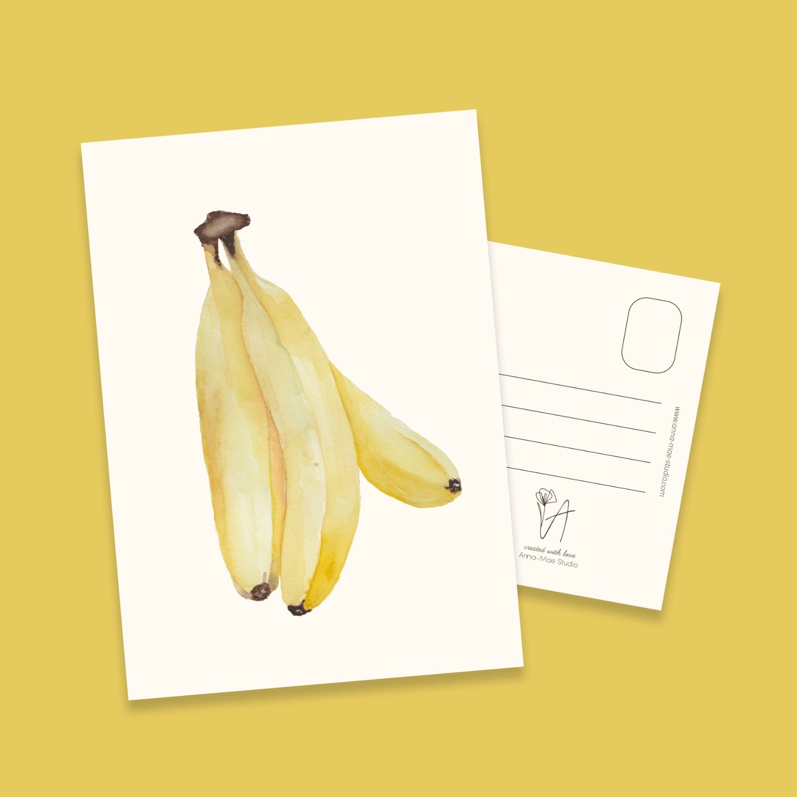 Bananen wenskaart – Handgeschilderde aquarelkaart | Anna-Mae Studio - 90818 Bananen wenskaart – Handgeschilderde aquarelkaart | Anna-Mae Studio