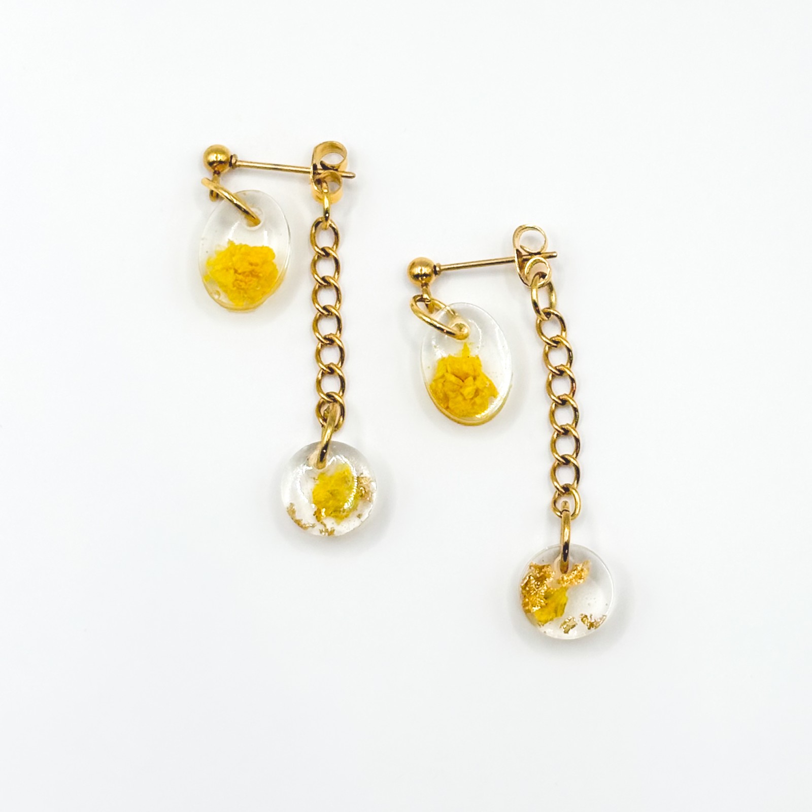 Dubbele Oorbellen met Echte Bloemen uit Amsterdam - 91665 Dubbele Oorbellen met Echte Bloemen uit Amsterdam (Limoncello Romance)