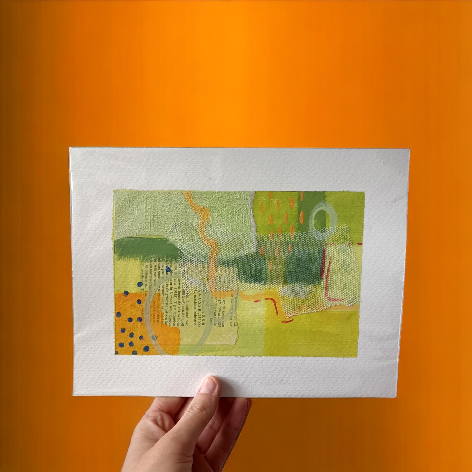 Kunstkaart - mini schilderij - groen/oranje - medium