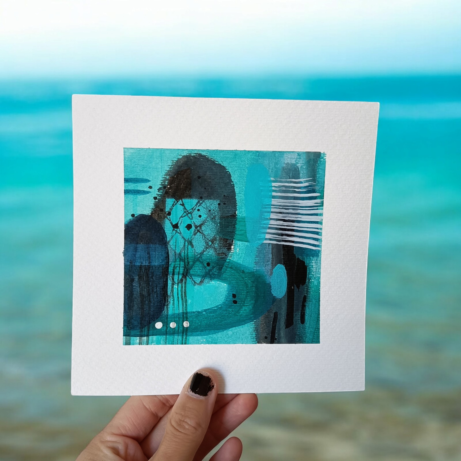 Kunstkaart turquoise - abstracte kunst - 90031 Kunstkaart turquoise - handgemaakt - small