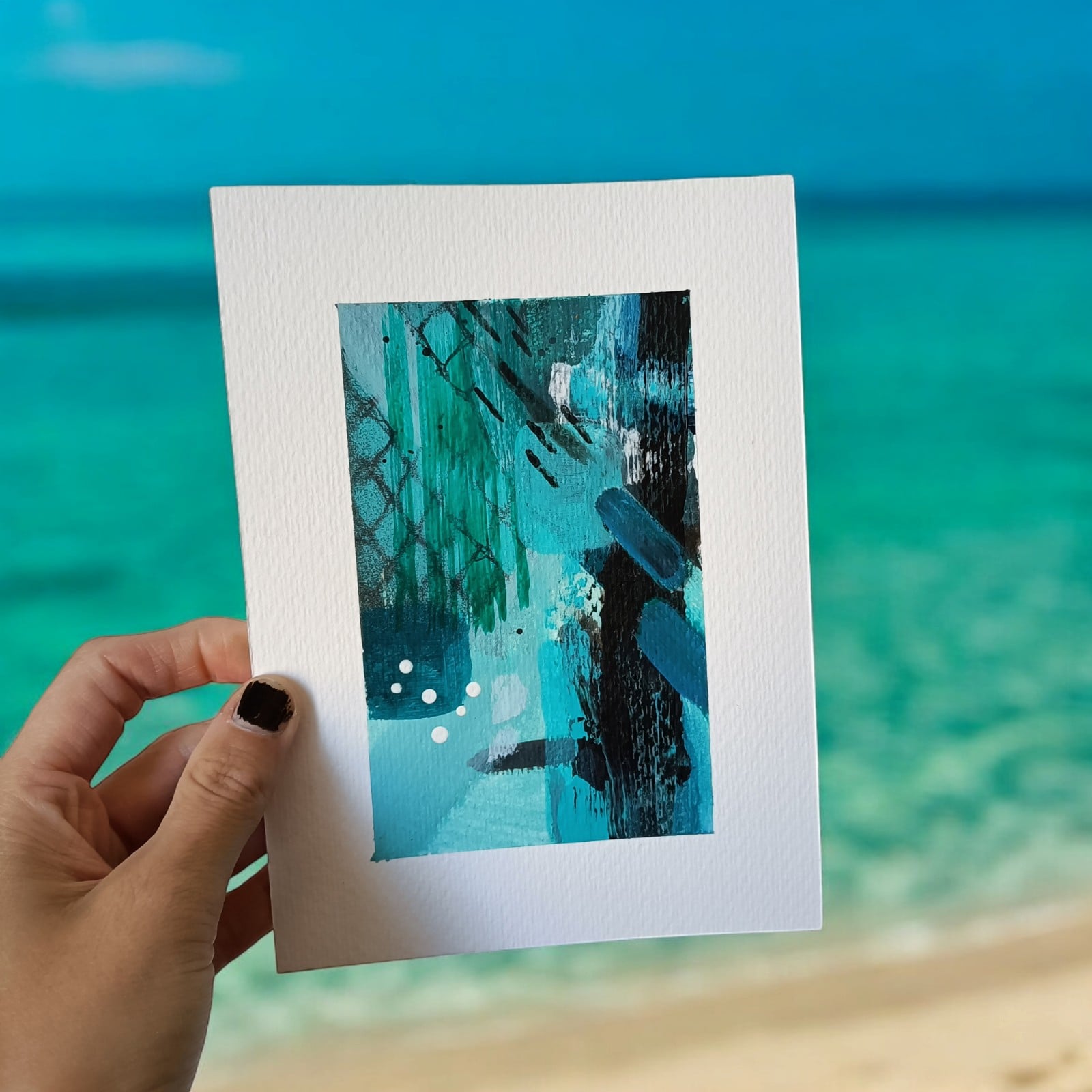 Kunstkaart turquoise - handgemaakt - medium