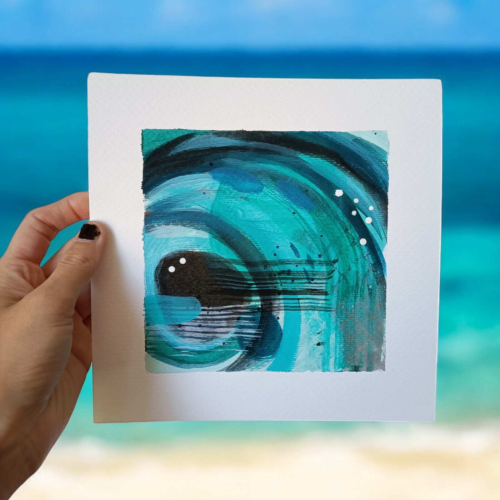 Kunstkaart turquoise - origineel handgemaakt - 90029 Kunstkaart turquoise - handgemaakt - large