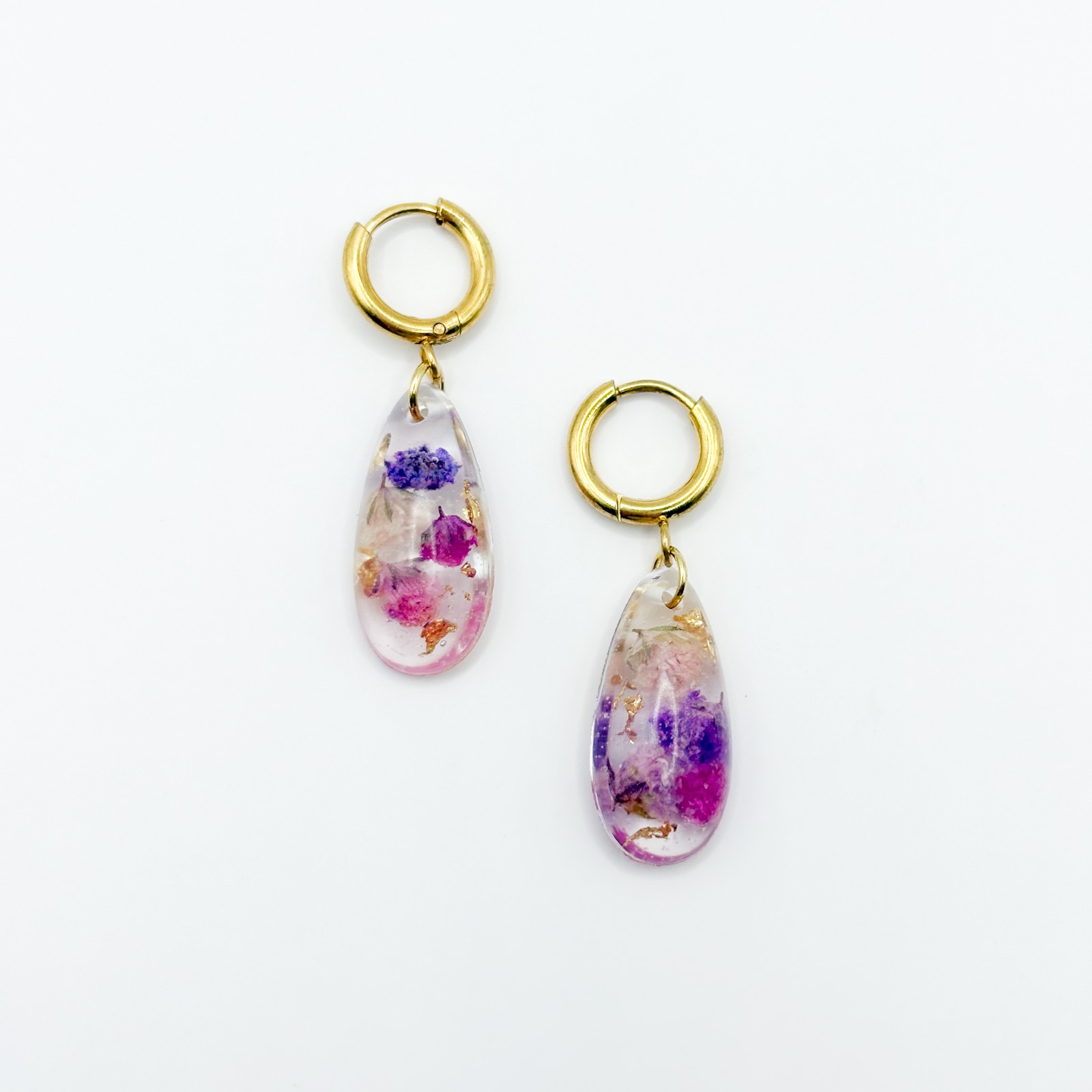 Oorbellen met Druppel Hangers en Echte Bloemen - 91186 Oorbellen met Druppel Hangers en Echte Bloemen