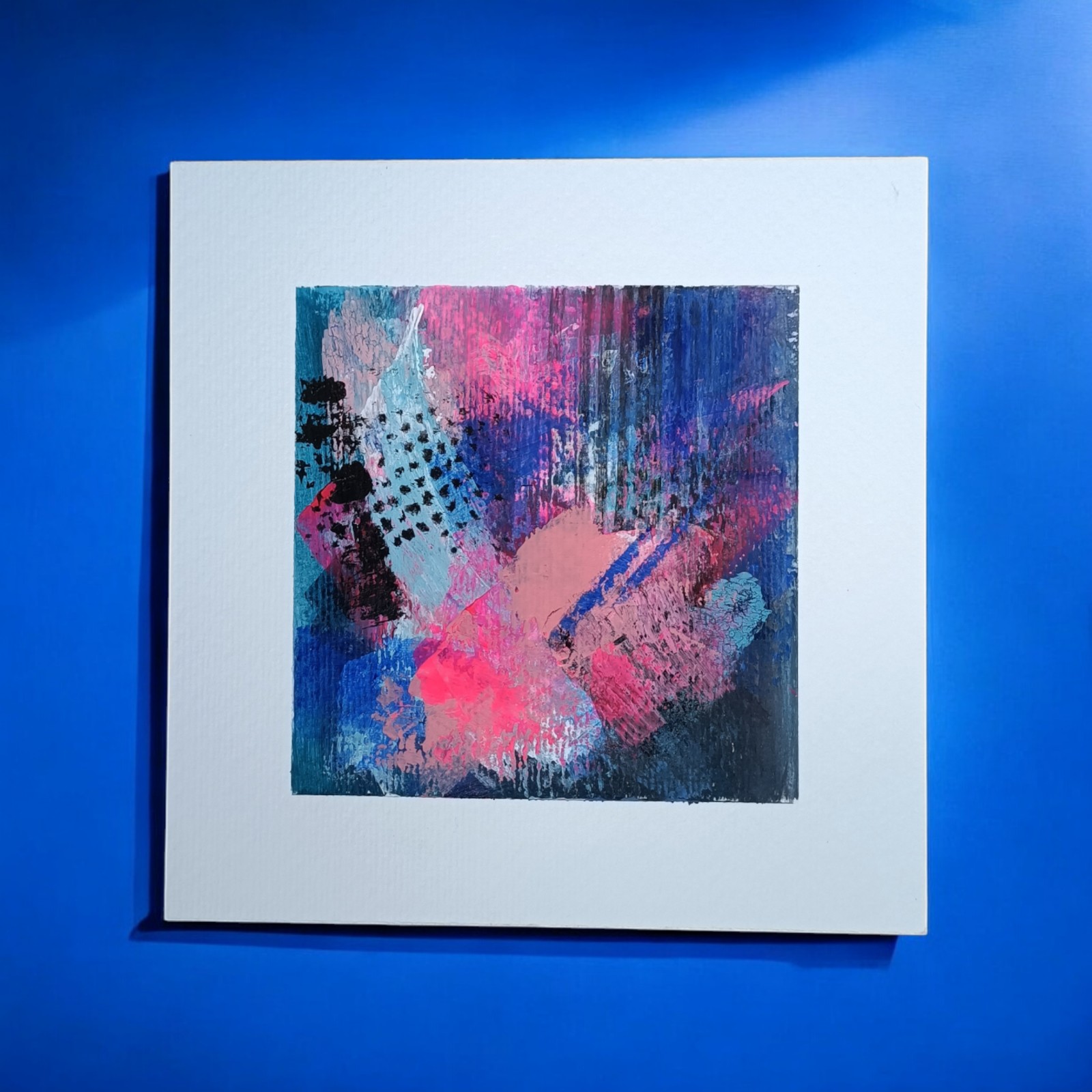 Kunstkaart neon roze - handgemaakt - mixed media - small