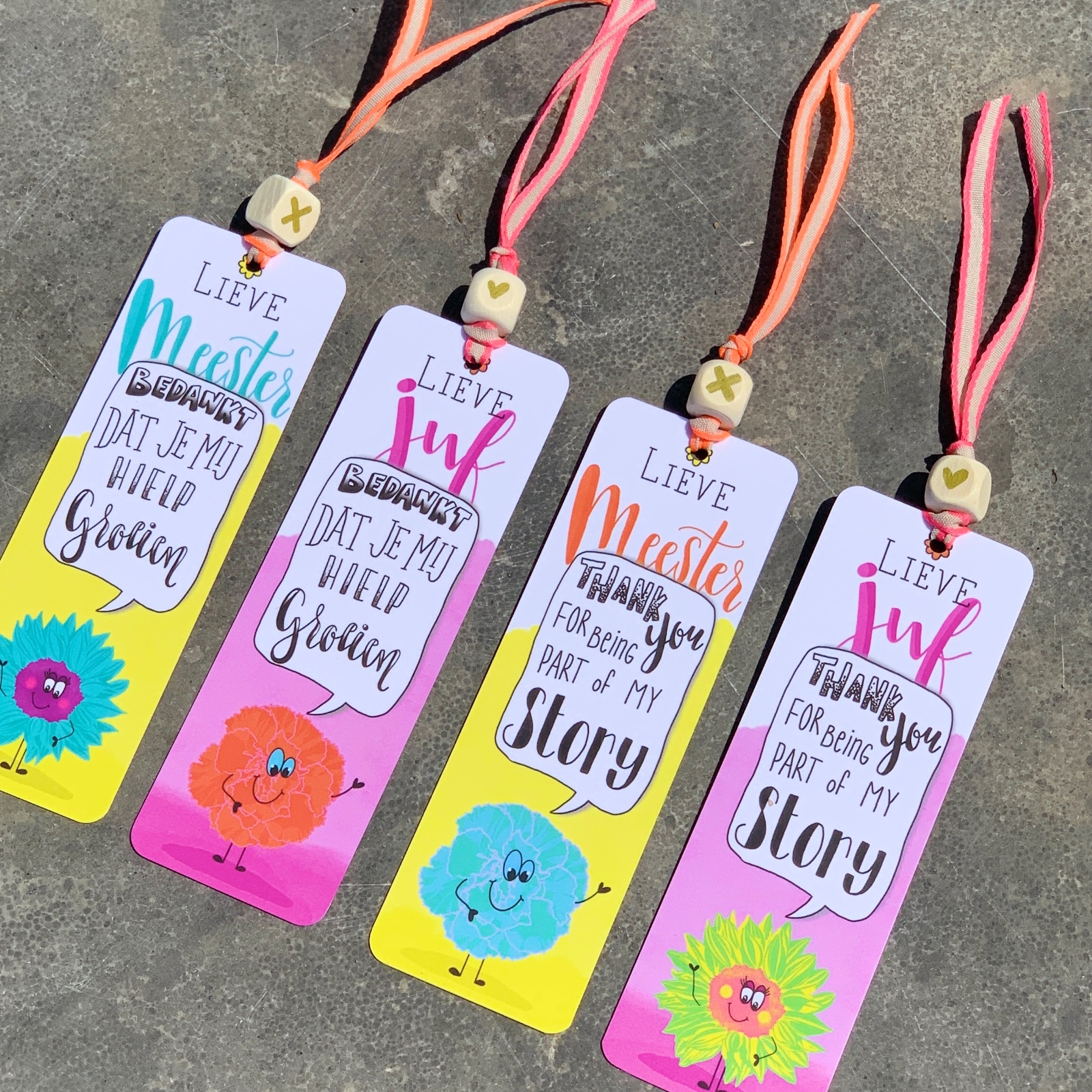 Boekenleggers Juf & bedankt! Nederlandse versie